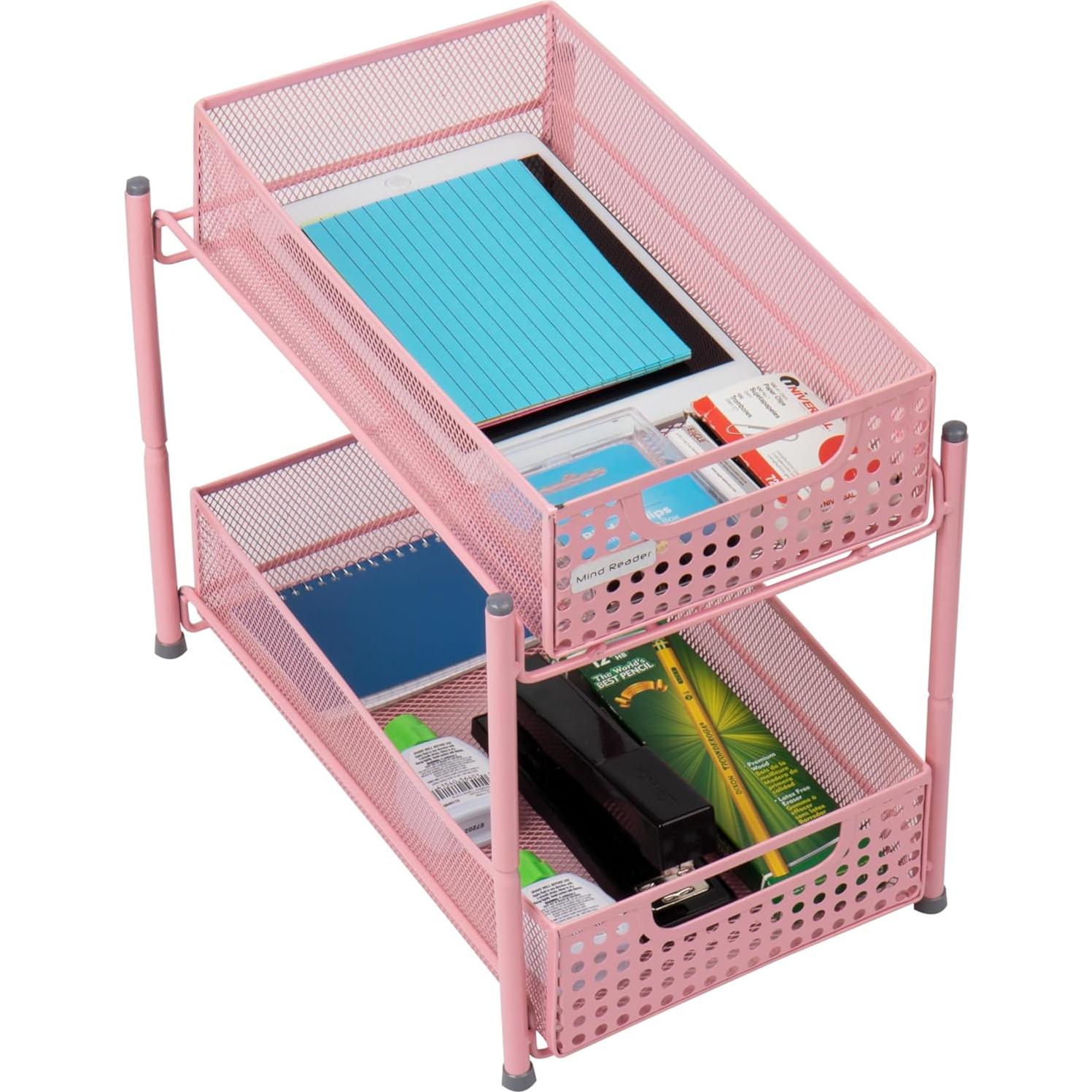 Organizador de Oficina Rosa Mind Reader, Malla de Metal, 20.3x31.8x28.6 cm