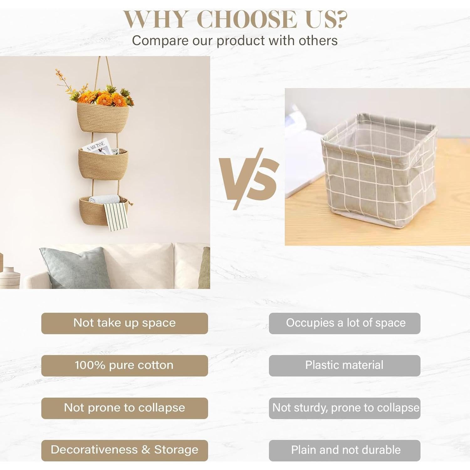 Canasta Colgante TeoKJ de Algodón Yute 3 Niveles 1.1 kg