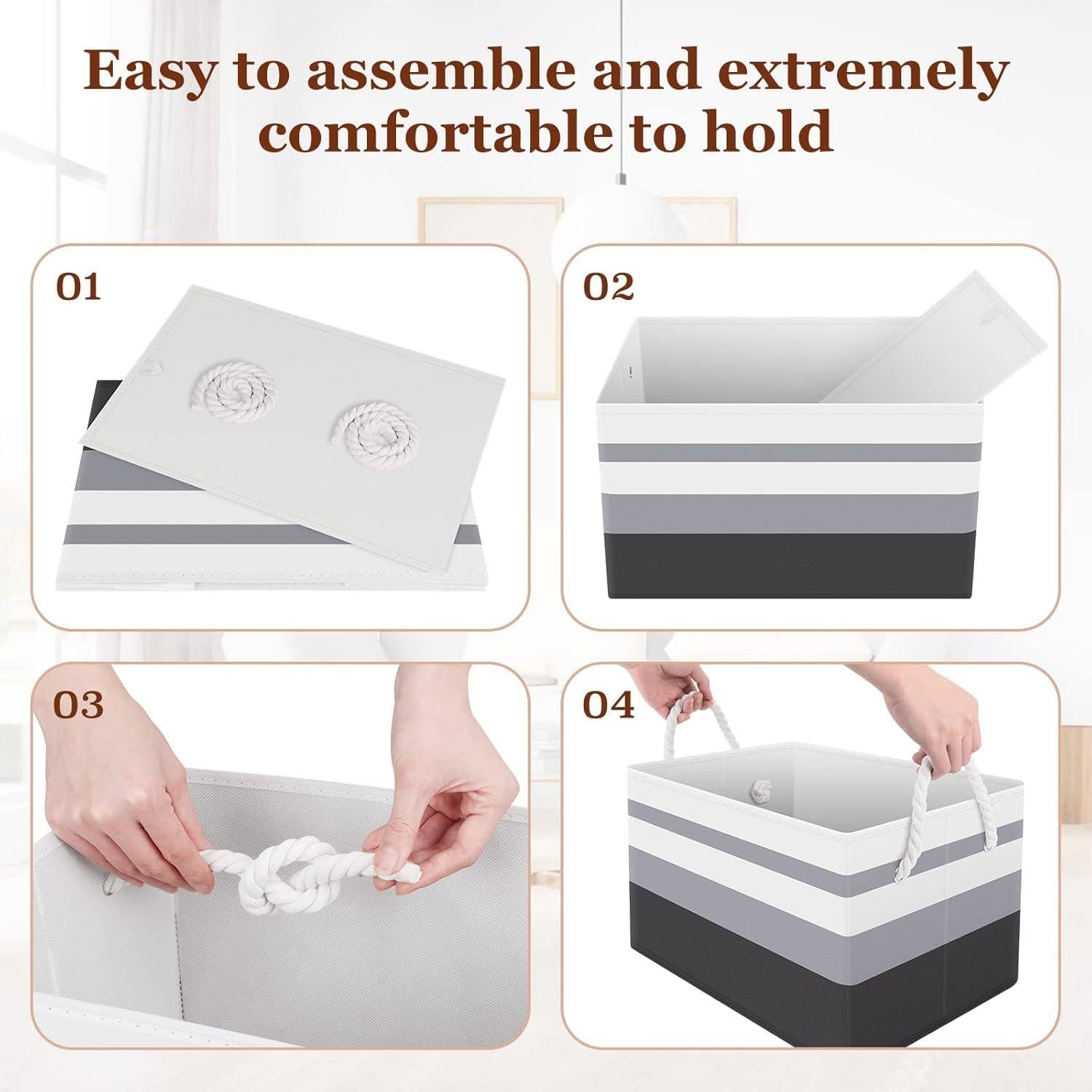 Cesta de Almacenamiento Plegable 3 Unidades Gris Gradiente