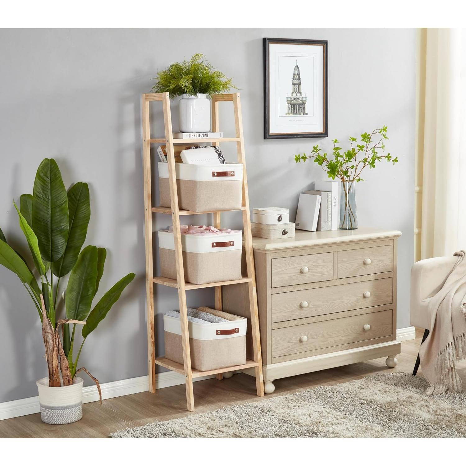 Cestas de Almacenamiento DECOMOMO Grande 4P Beige y Blanco