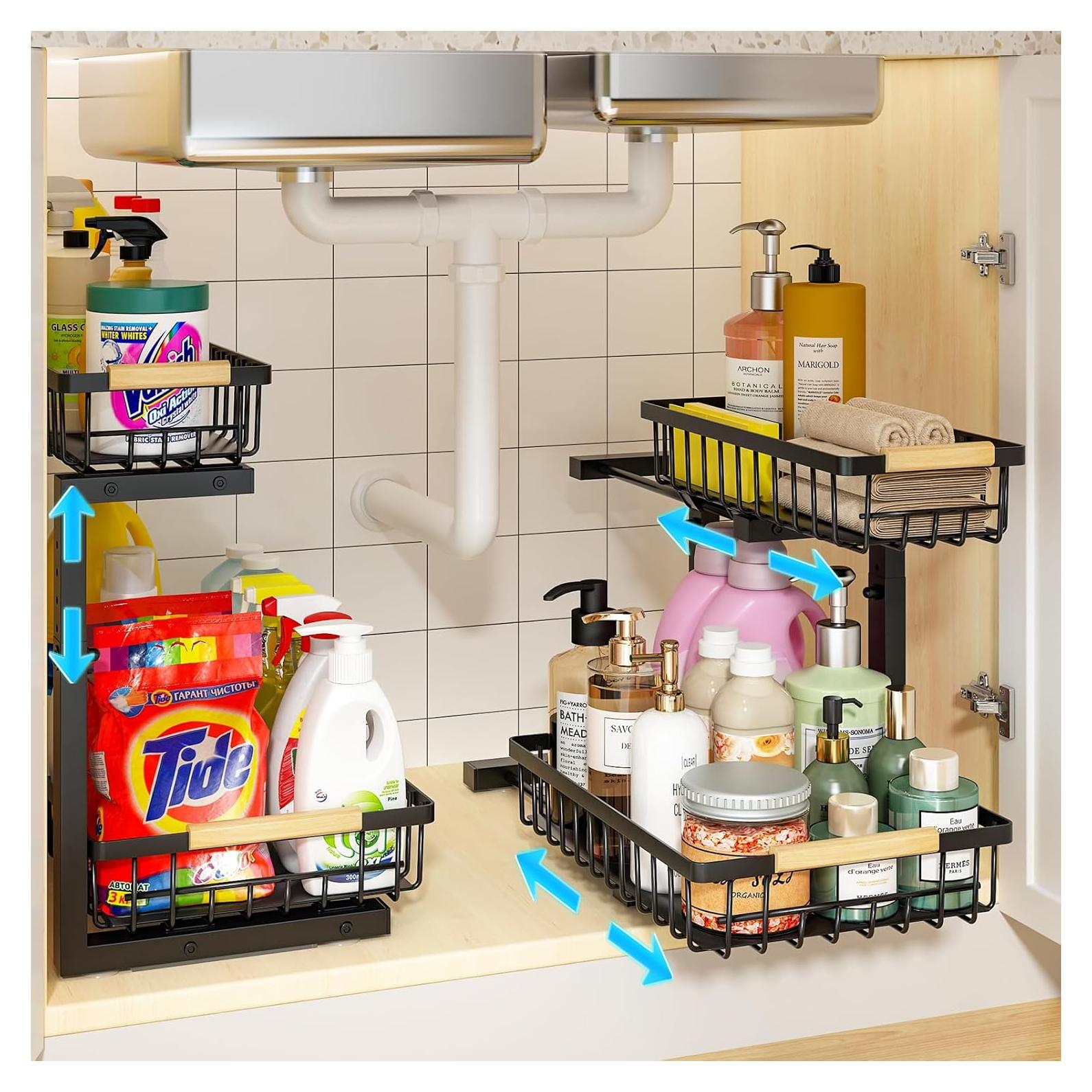 Organizador Bajo Fregadero REALINN 2 Niveles Ajustable Negro