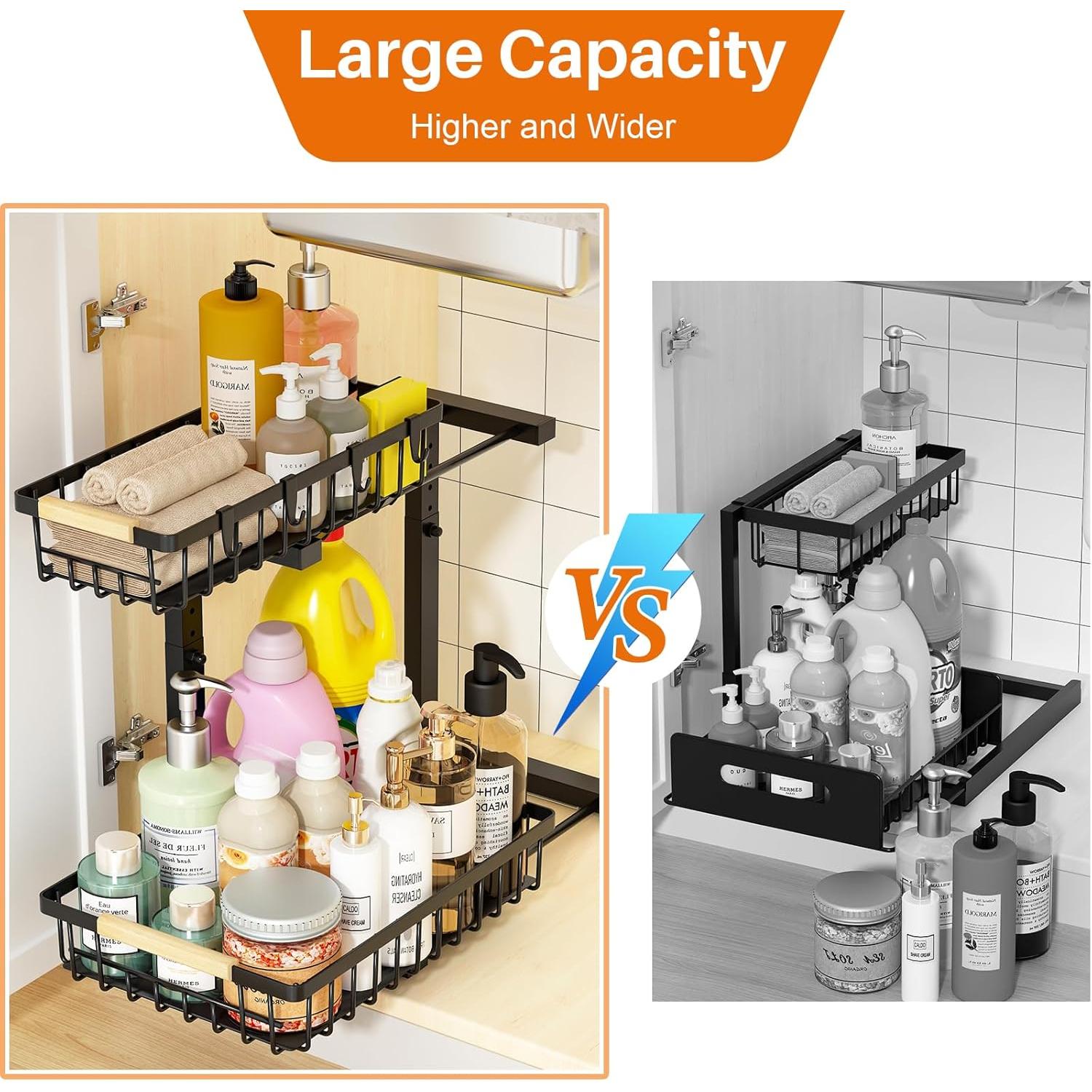 Organizador Bajo Fregadero REALINN 2 Niveles Ajustable Negro