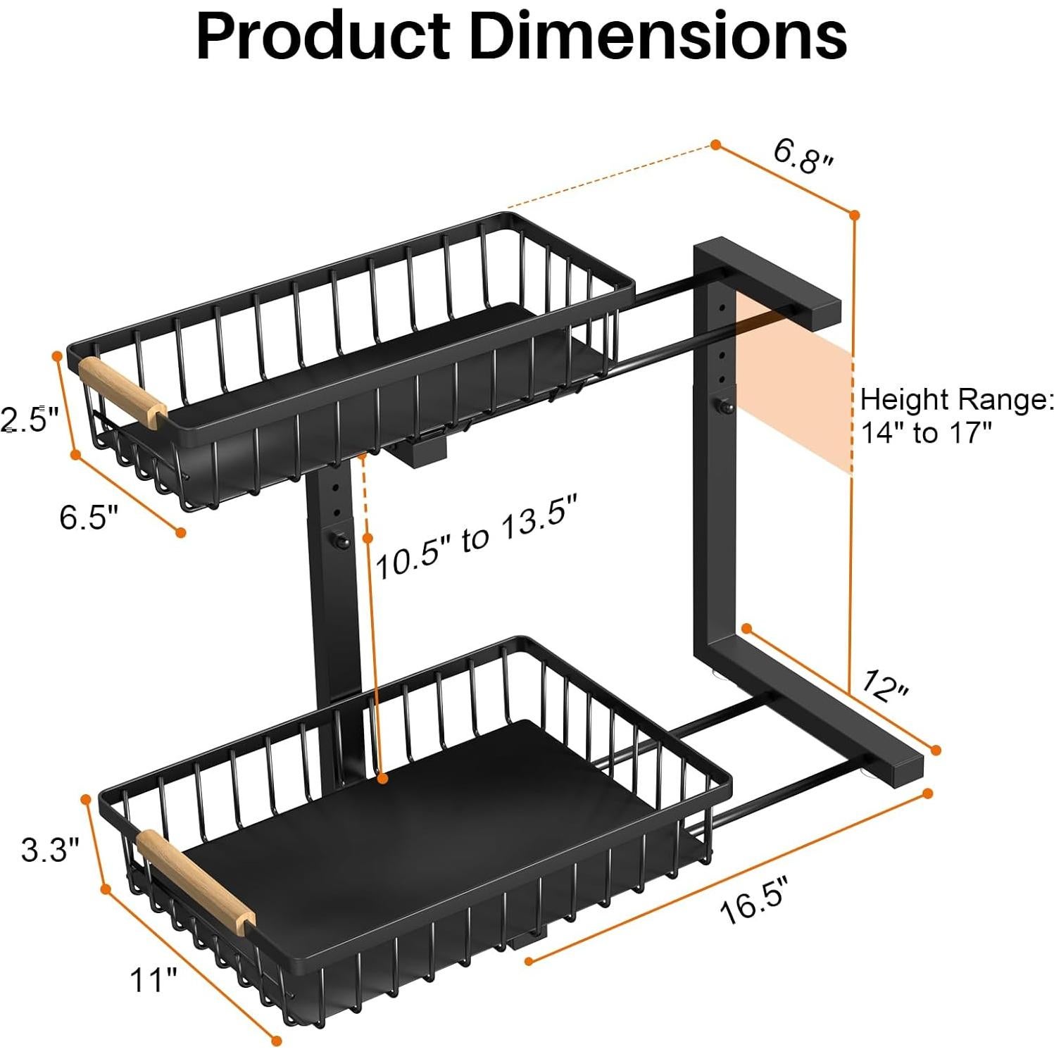 Organizador Bajo Fregadero REALINN 2 Niveles Ajustable Negro