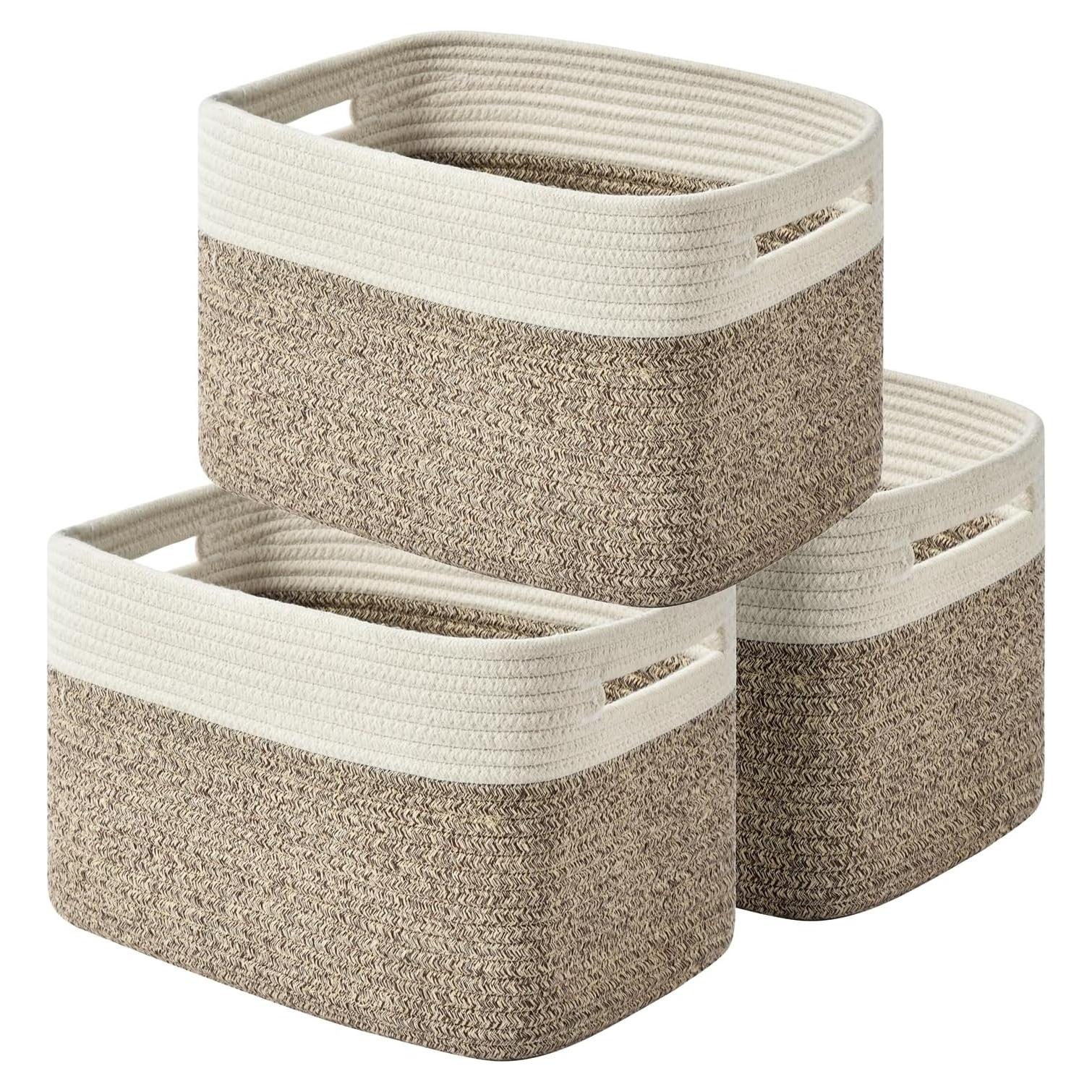 Cestas de Almacenamiento Tejidas Issudata - Paquete de 3, Marrón