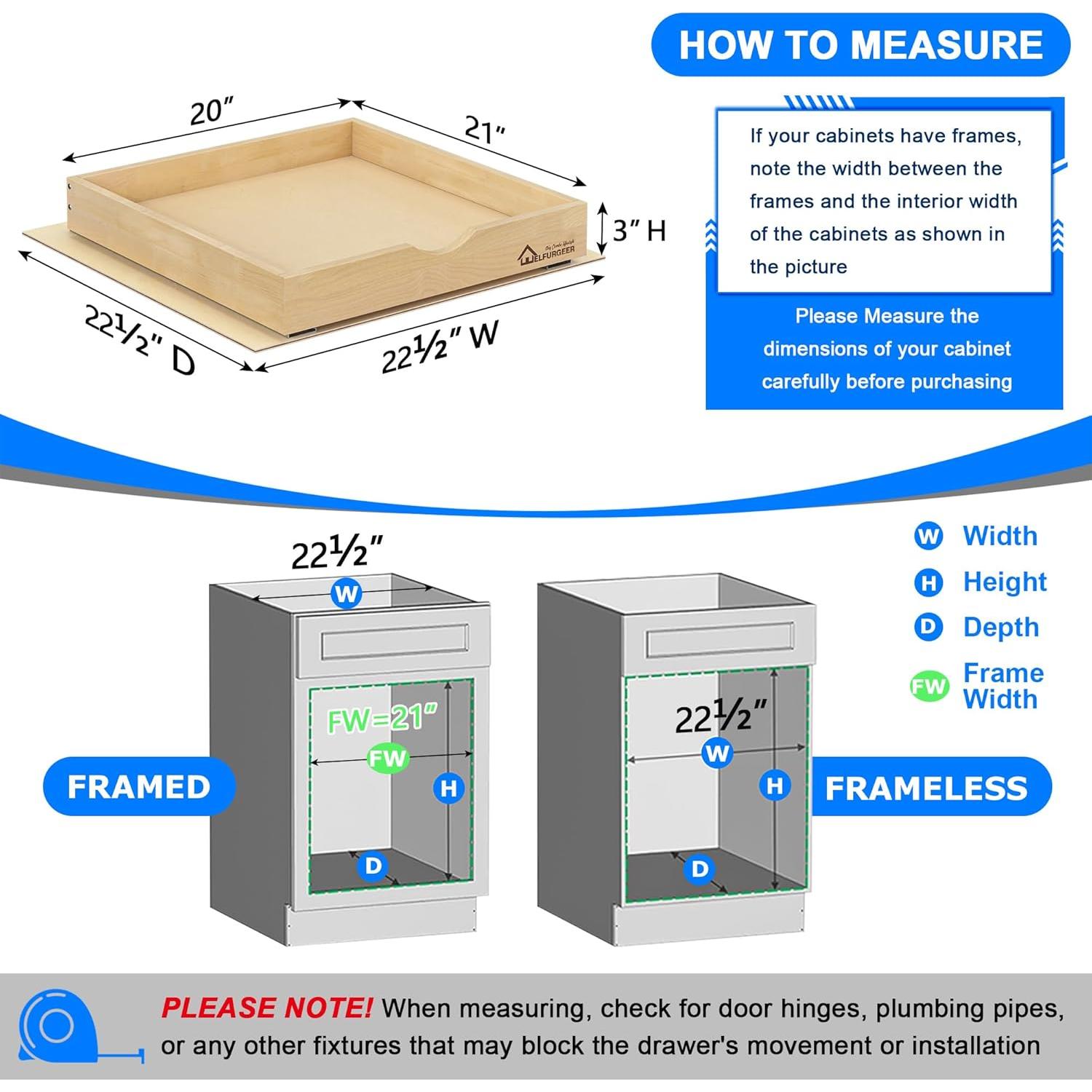 Cajones Extraíbles WelFurGeer 20" x 21" Cierre Suave Madera