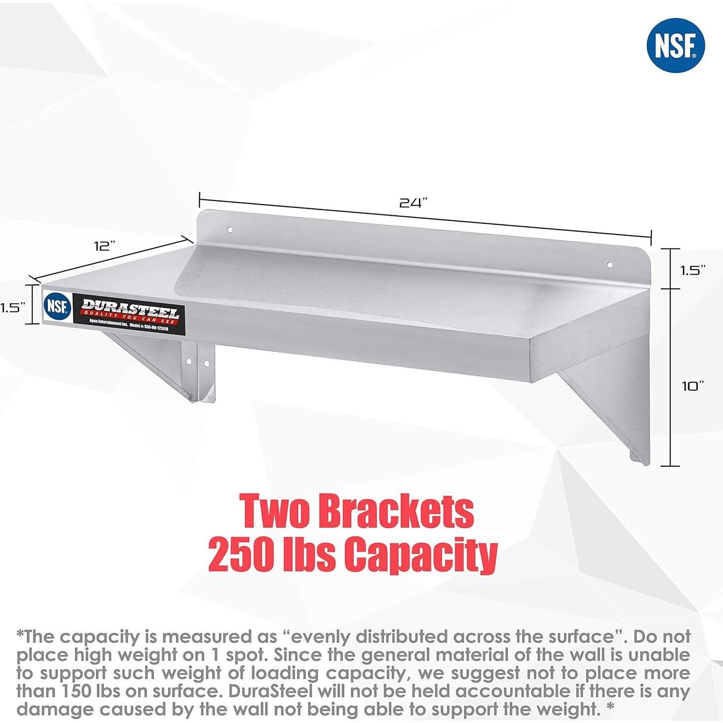 Estante de Pared DuraSteel de Acero Inoxidable 61x30.5 cm