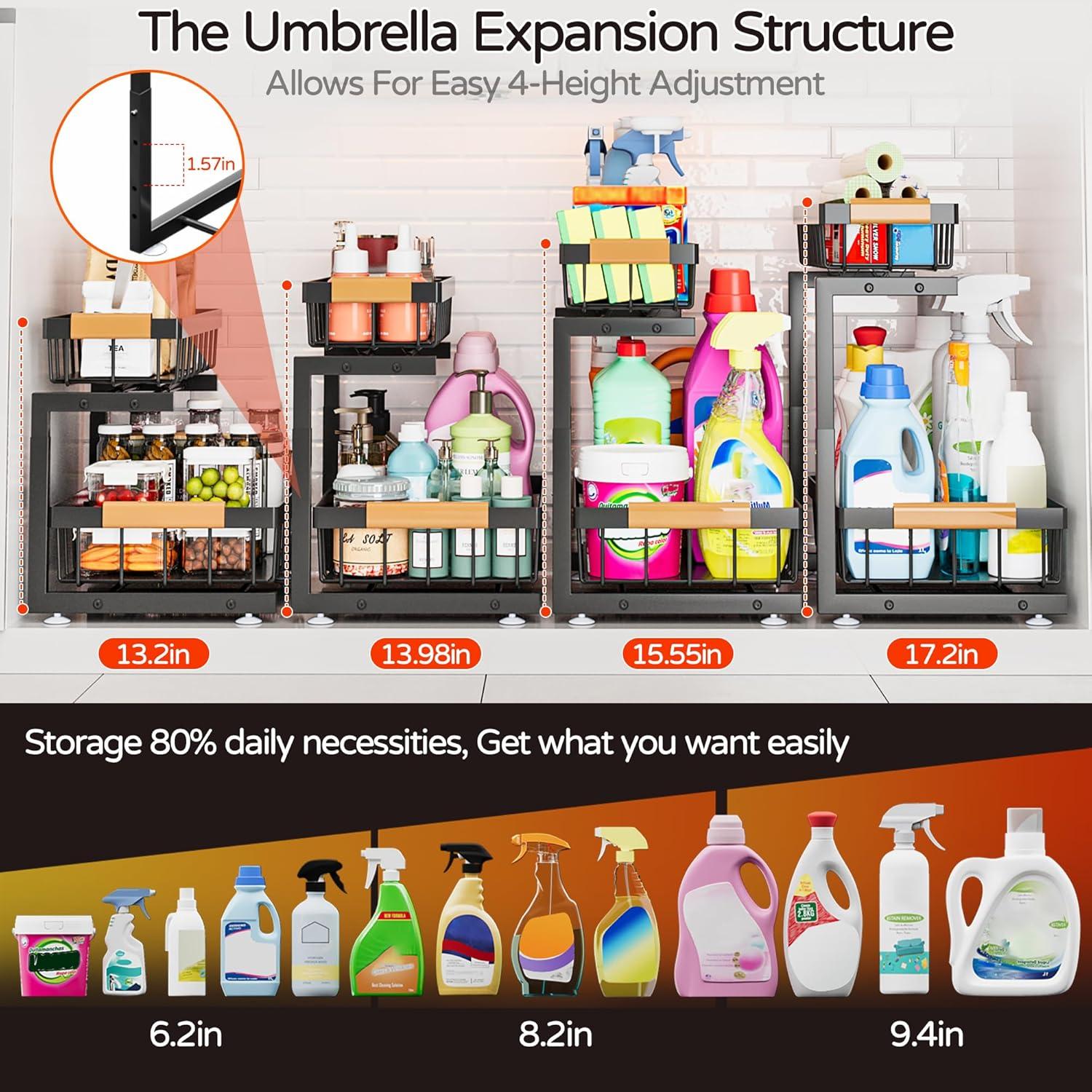 Organizador Bajo Fregadero ADBIU, 2 Niveles Ajustable 33.5-43.7 cm