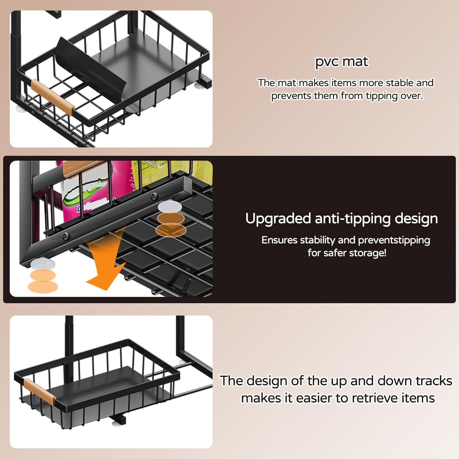 Organizador Bajo Fregadero ADBIU, 2 Niveles Ajustable 33.5-43.7 cm