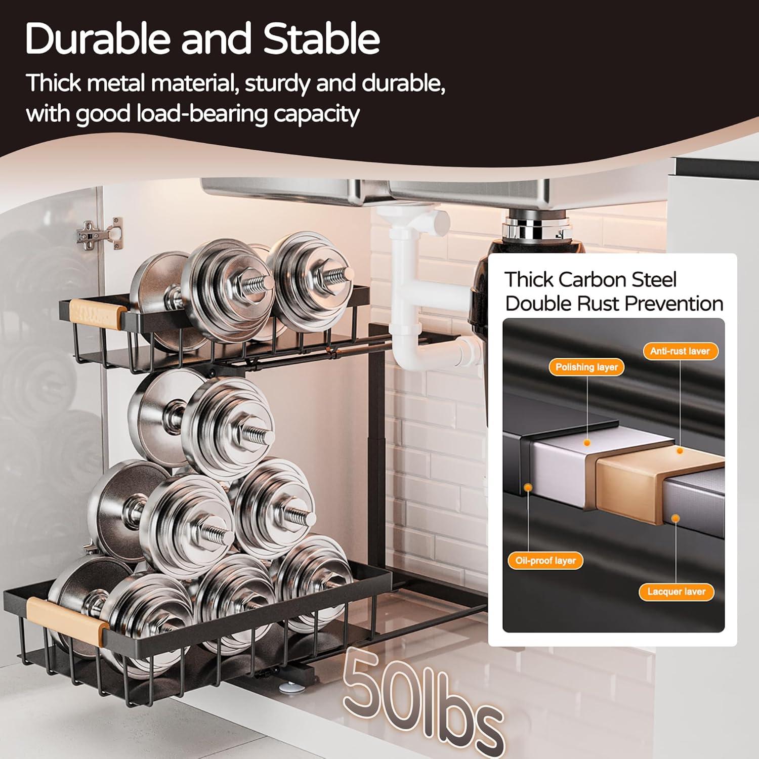 Organizador Bajo Fregadero ADBIU, 2 Niveles Ajustable 33.5-43.7 cm