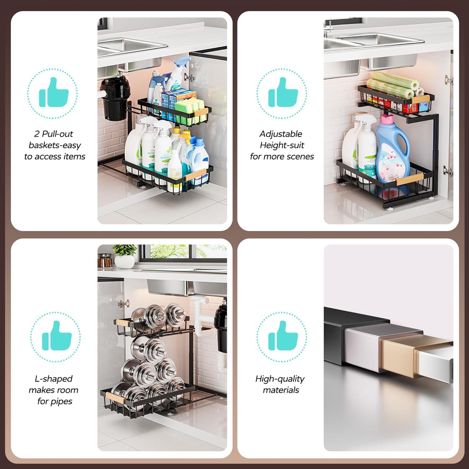 Organizador Bajo Fregadero ADBIU, 2 Niveles Ajustable 33.5-43.7 cm