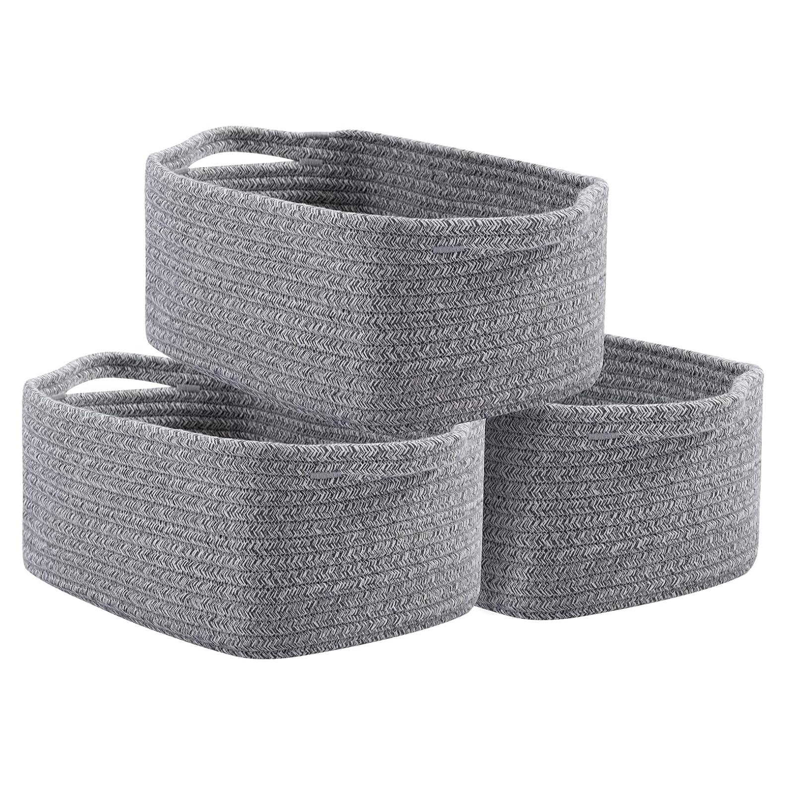 Cestas de Almacenamiento OIAHOMY 3 Piezas Algodón Gris 32.5x22.6x14cm