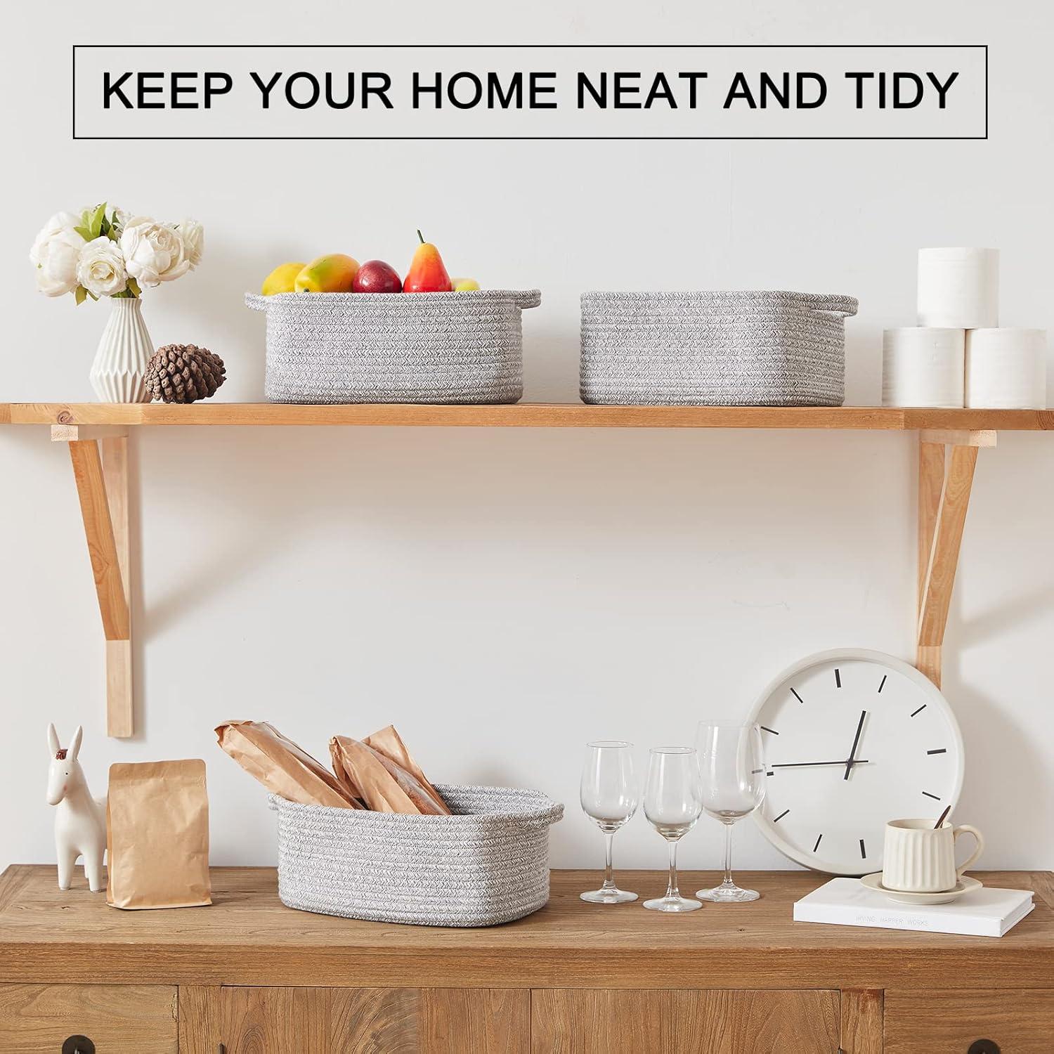 Cestas de Almacenamiento OIAHOMY 3 Piezas Algodón Gris 32.5x22.6x14cm