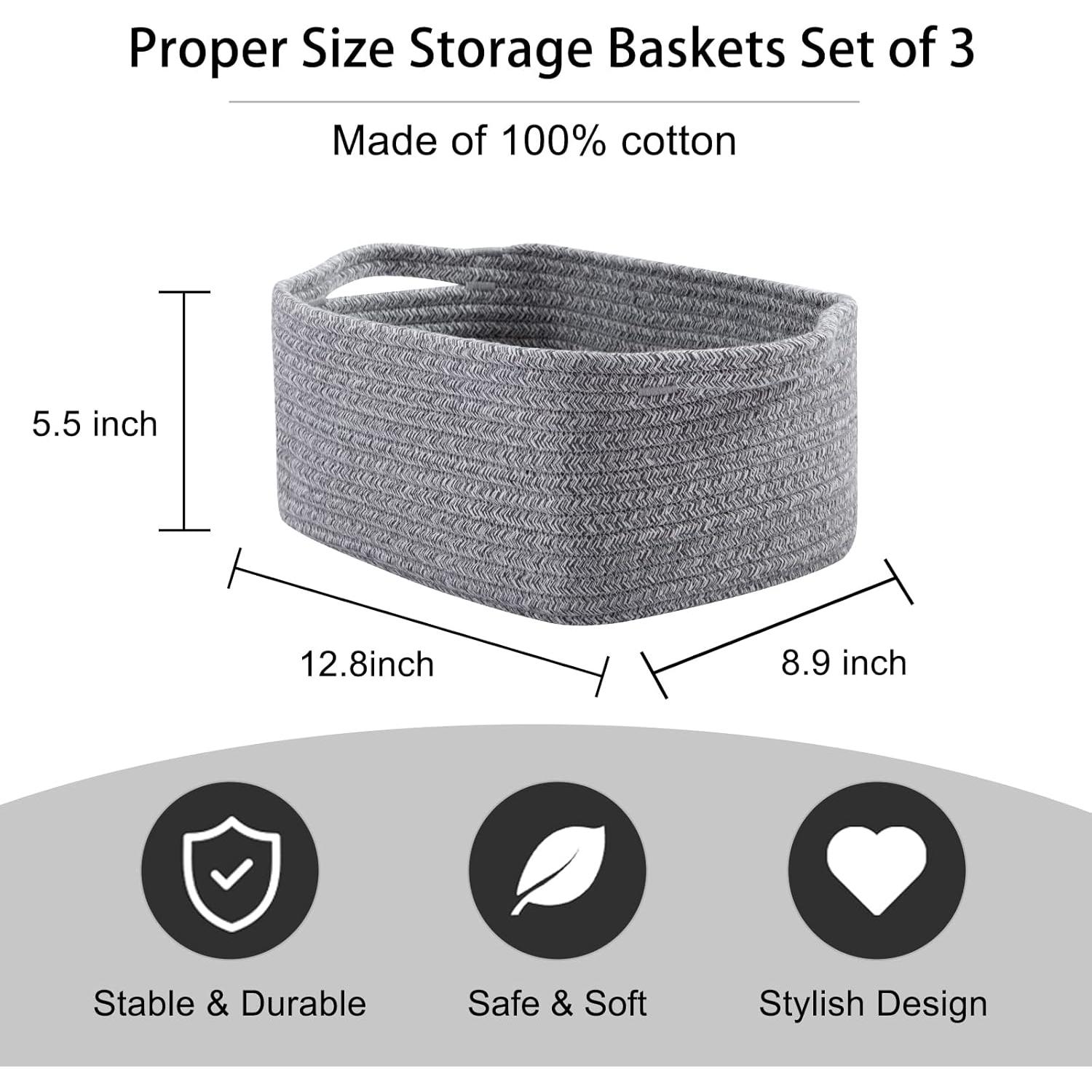 Cestas de Almacenamiento OIAHOMY 3 Piezas Algodón Gris 32.5x22.6x14cm