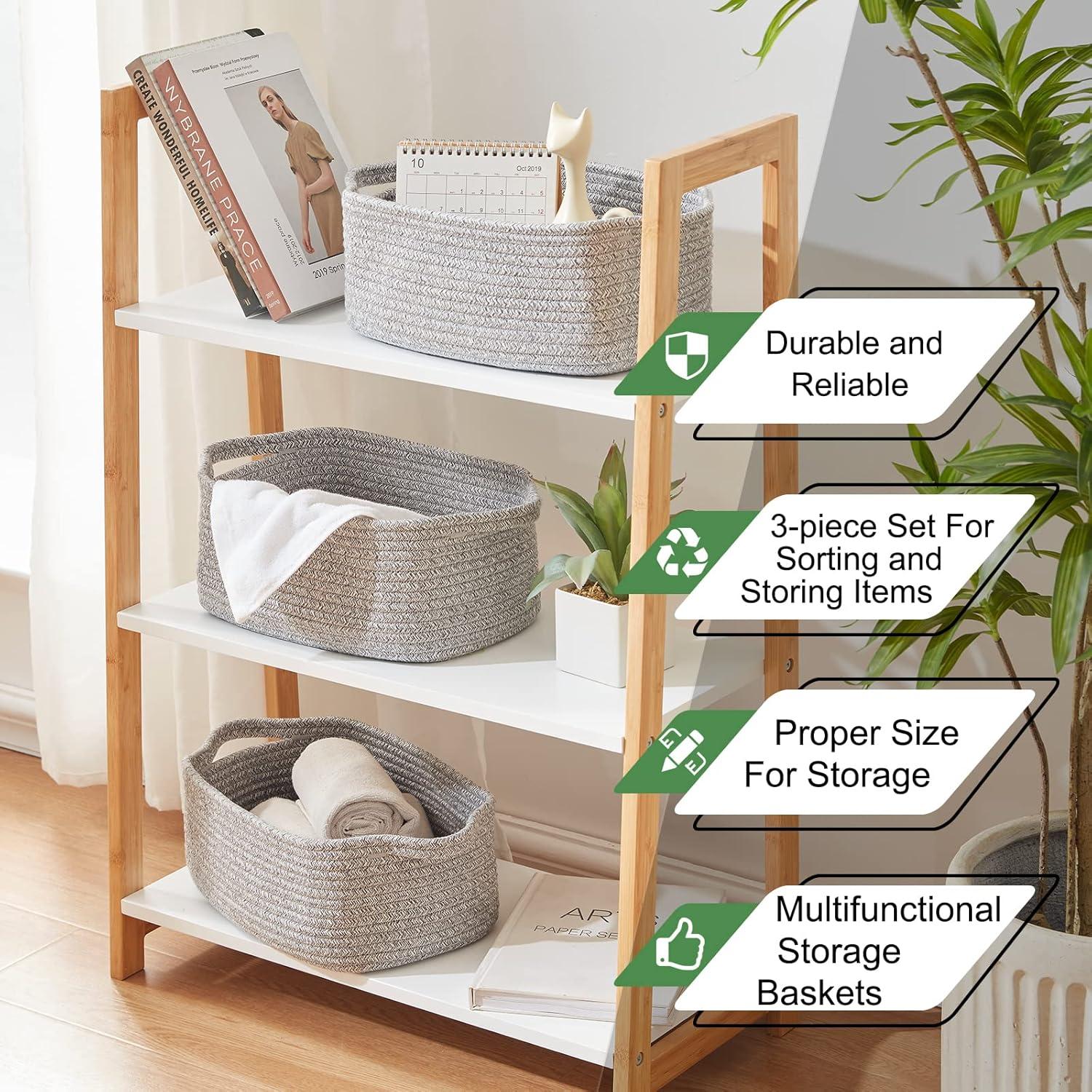 Cestas de Almacenamiento OIAHOMY 3 Piezas Algodón Gris 32.5x22.6x14cm