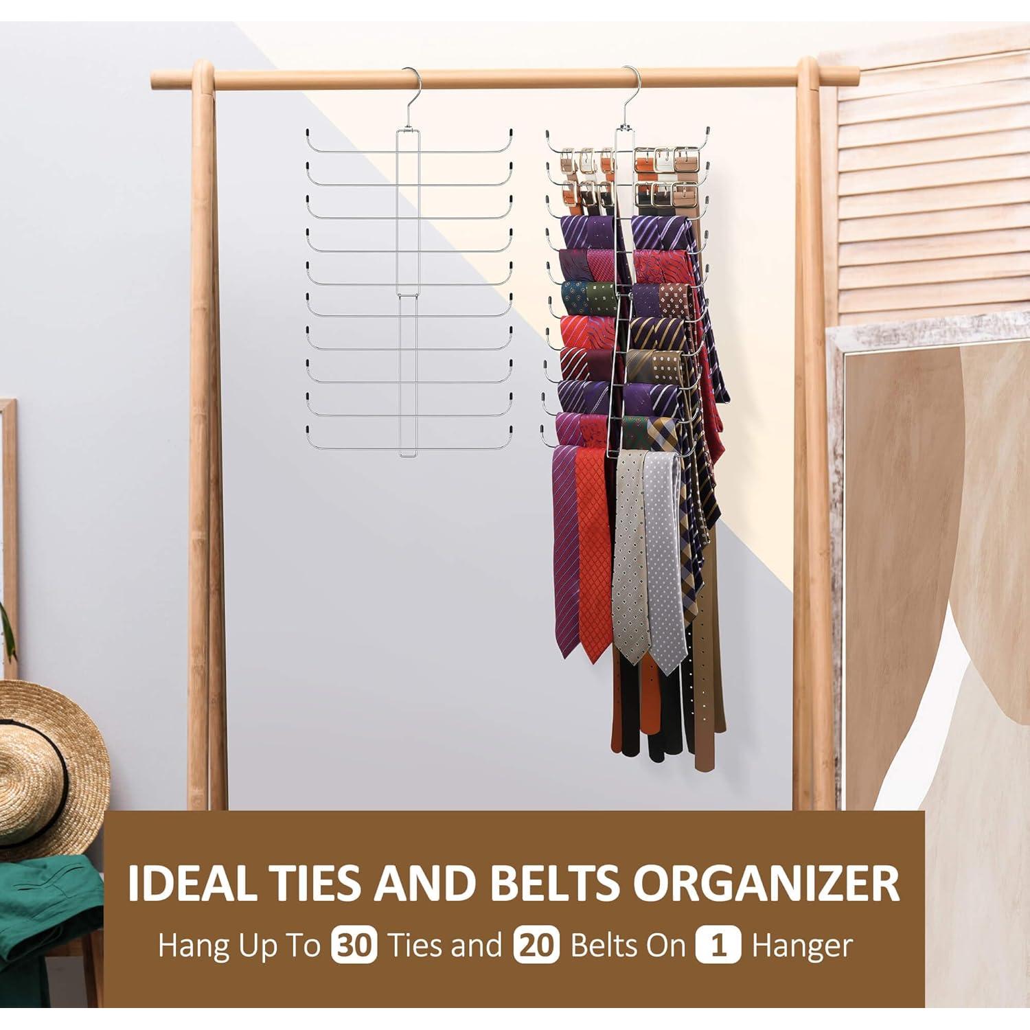 Perchero de Corbatas y Cinturones ZEDODIER 40 Capacidad Metal Plata