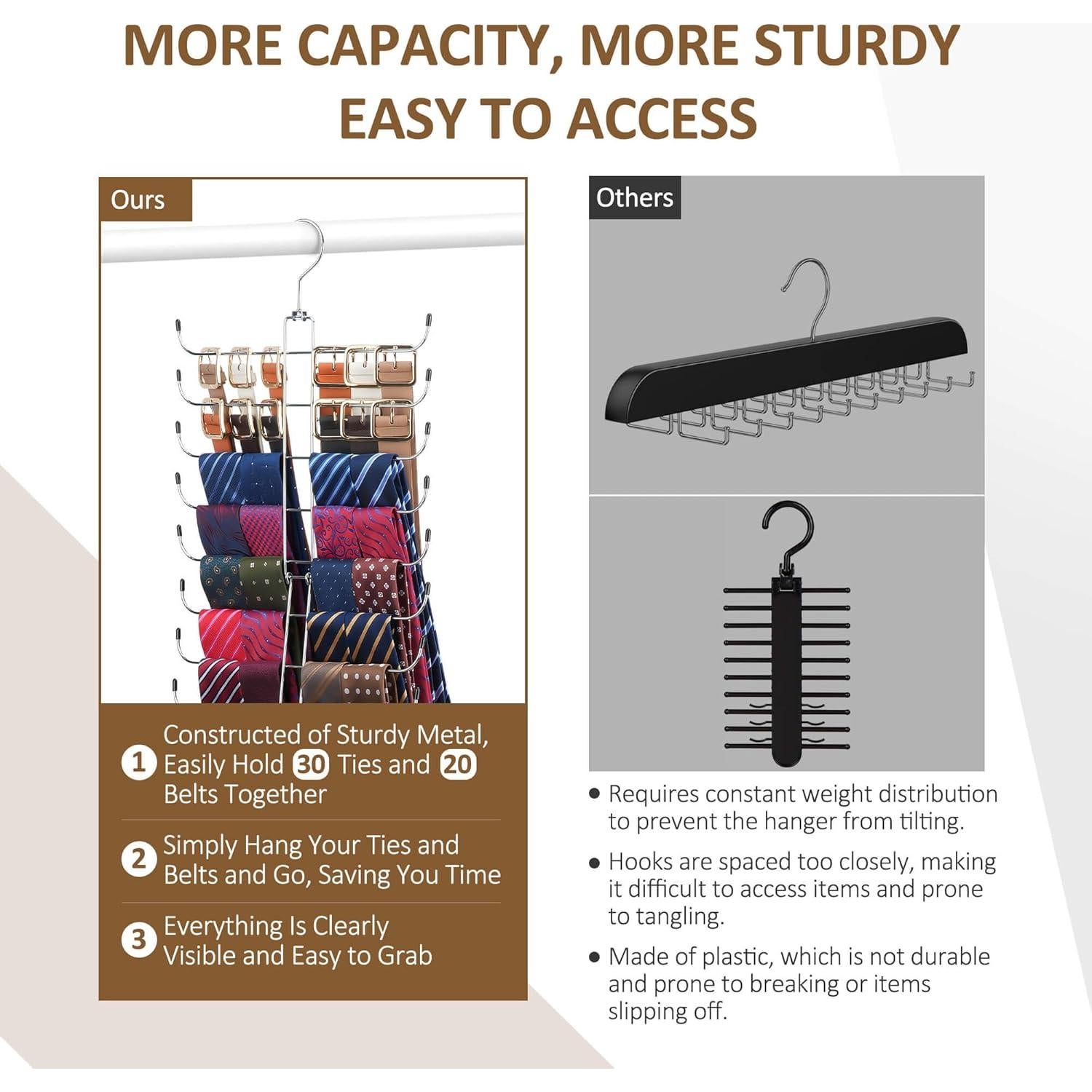 Perchero de Corbatas y Cinturones ZEDODIER 40 Capacidad Metal Plata