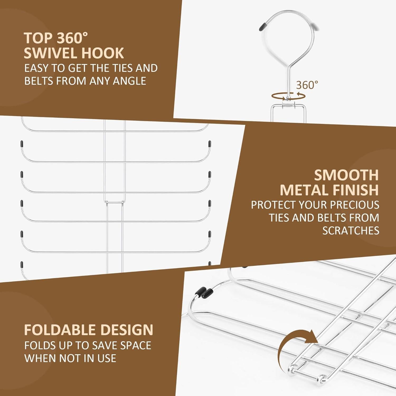 Perchero de Corbatas y Cinturones ZEDODIER 40 Capacidad Metal Plata