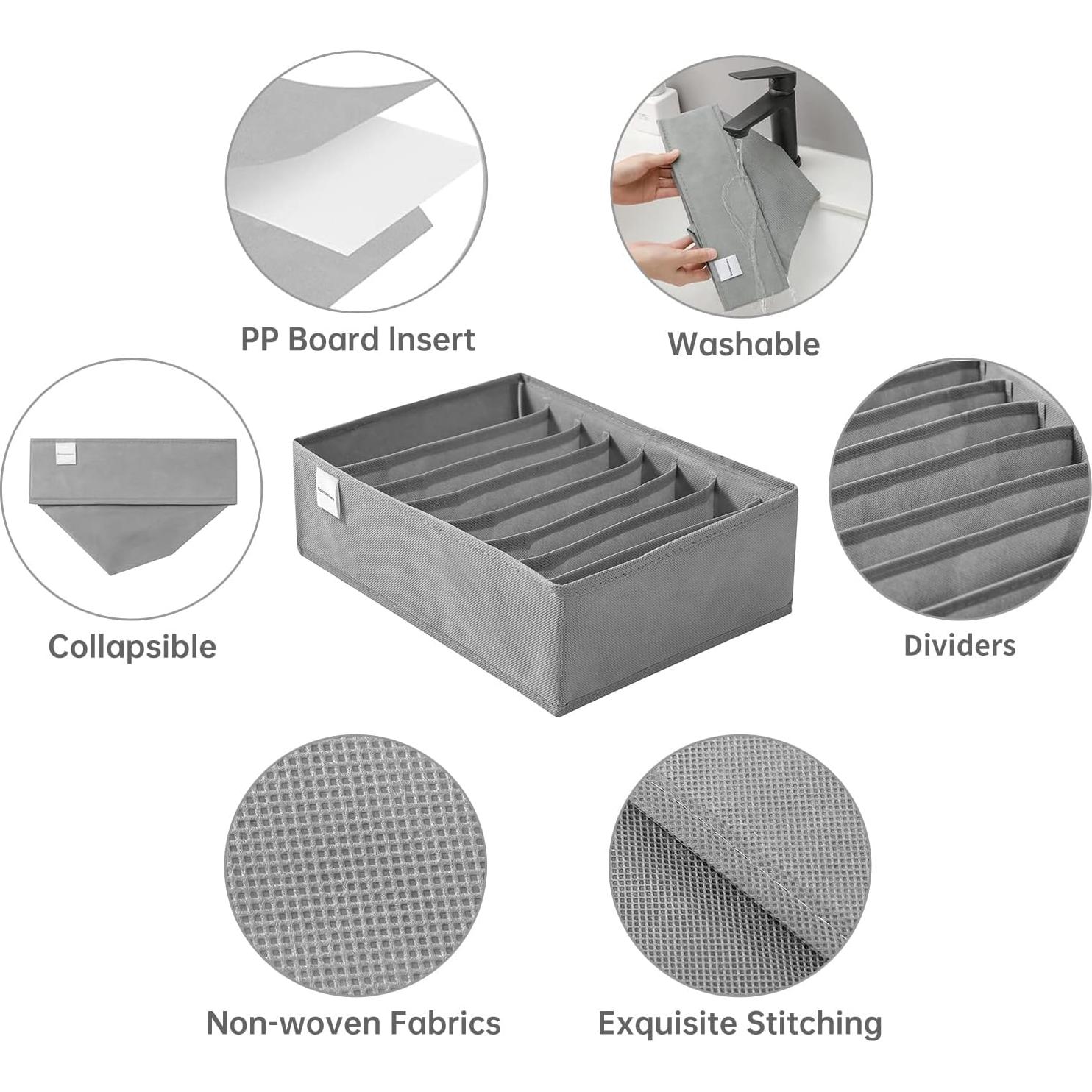 Organizador de Cajón para Ropa Coorganisers 8 Compartimentos Gris