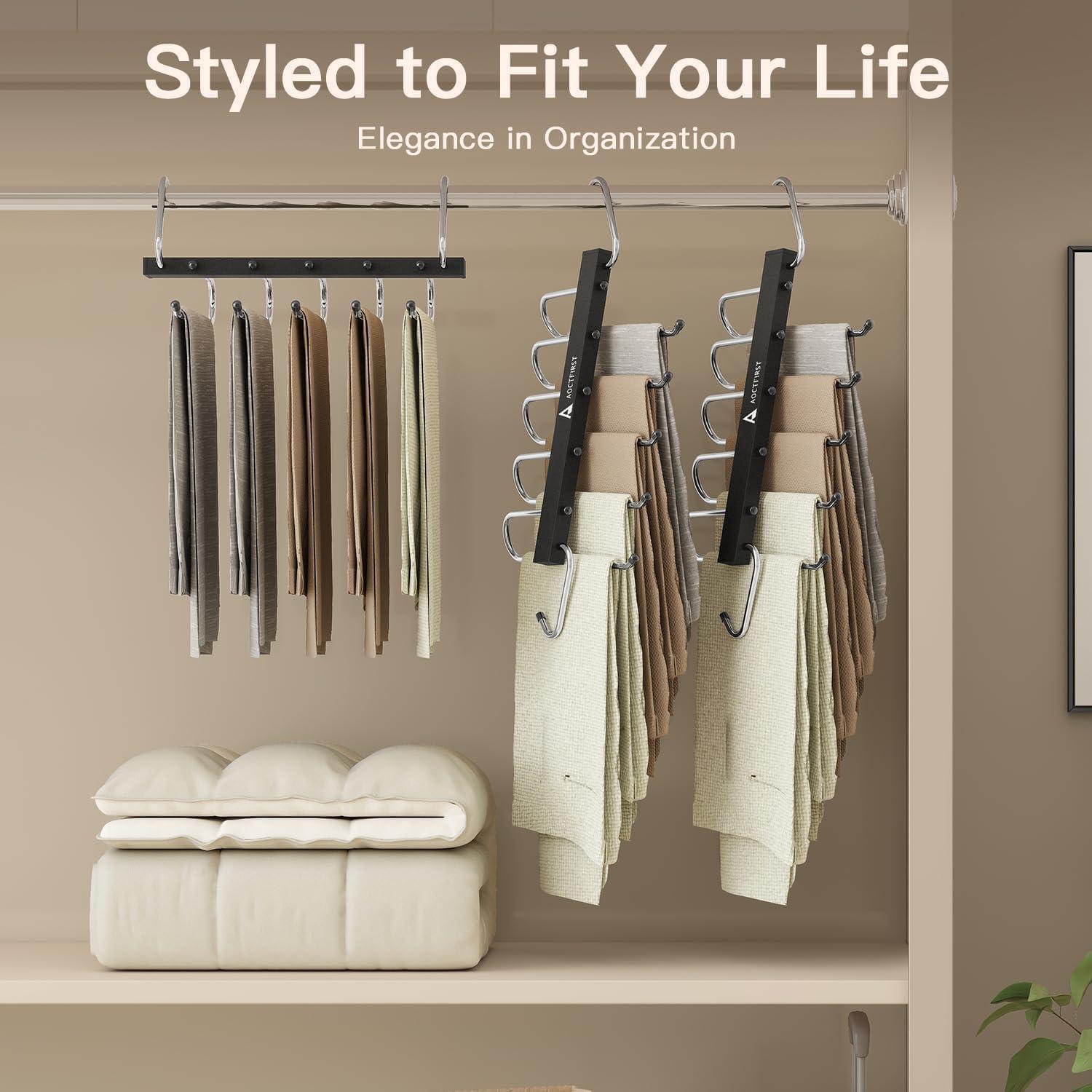 Perchas de 5 niveles AOCTFIRST - Paquete de 2, acero inoxidable negro