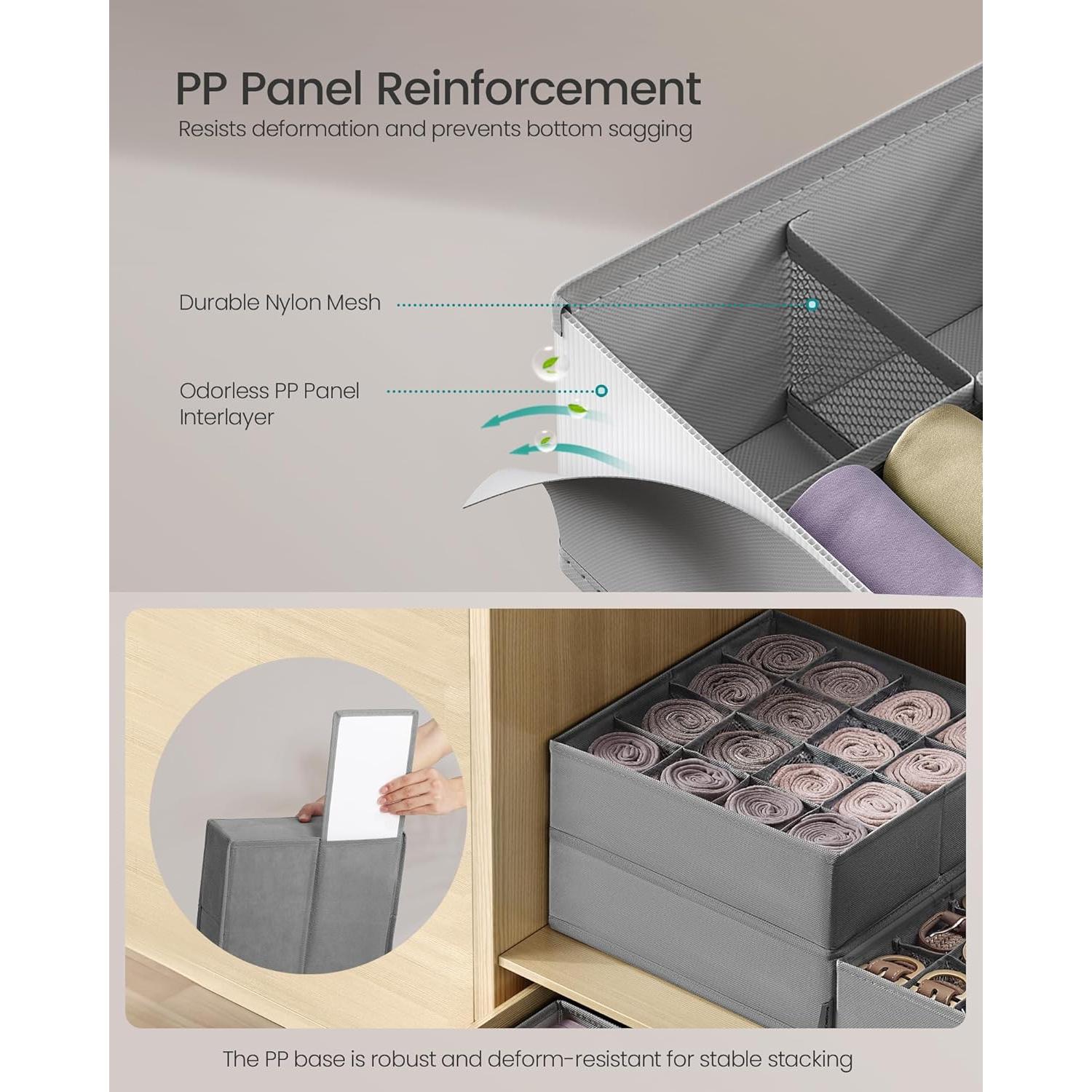 SONGMICS Set de 4 Organizadores de Cajones 30x30 cm Gris Paloma