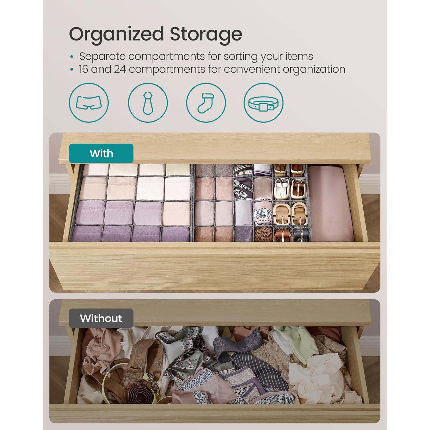 SONGMICS Set de 4 Organizadores de Cajones 30x30 cm Gris Paloma