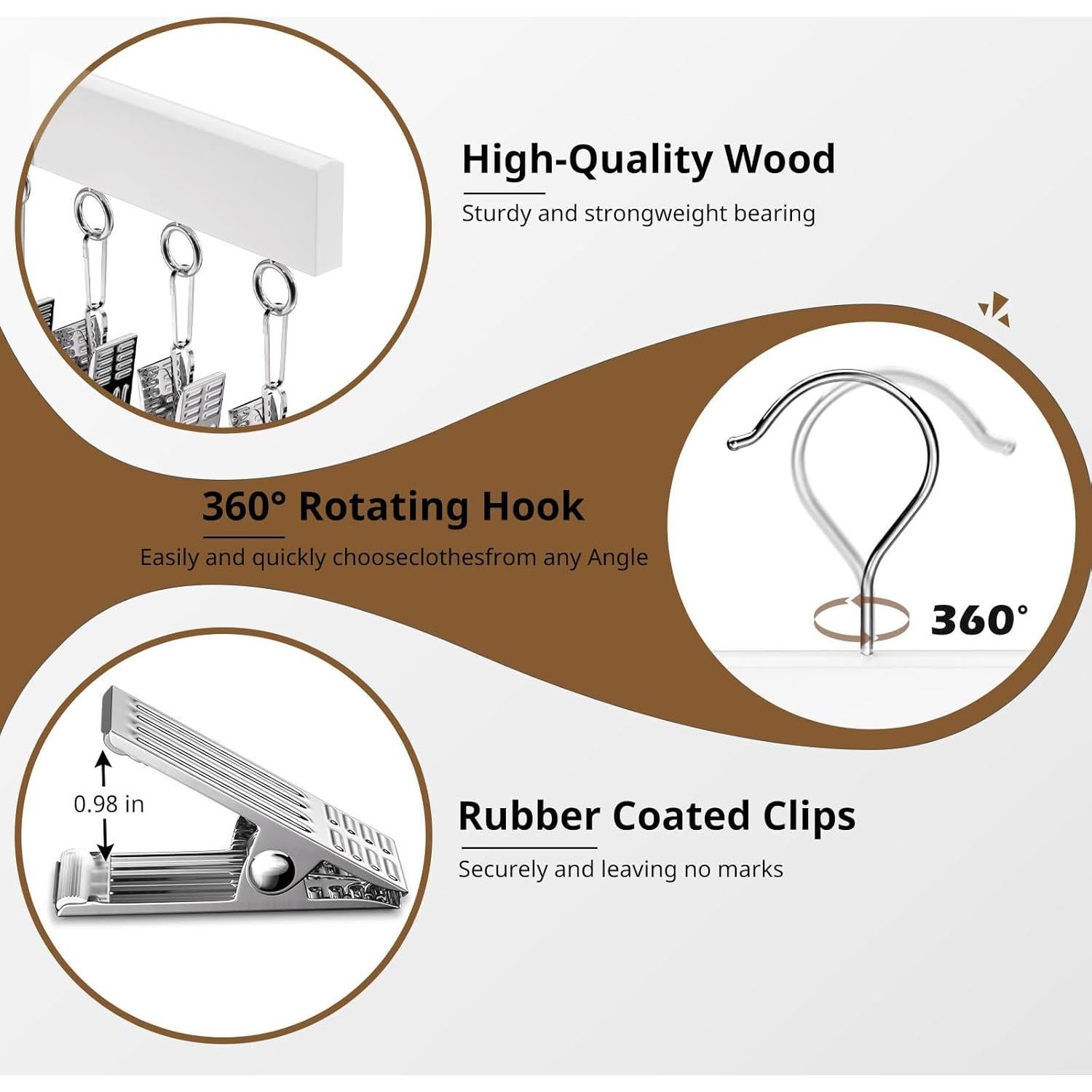 Organizador de Closet HzTinT - 2 Perchas de Madera Blancas