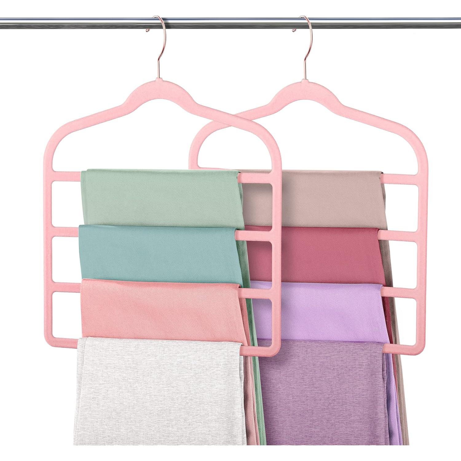 Perchero de Pantalones de Terciopelo Myfolrena Rosa 3 Piezas