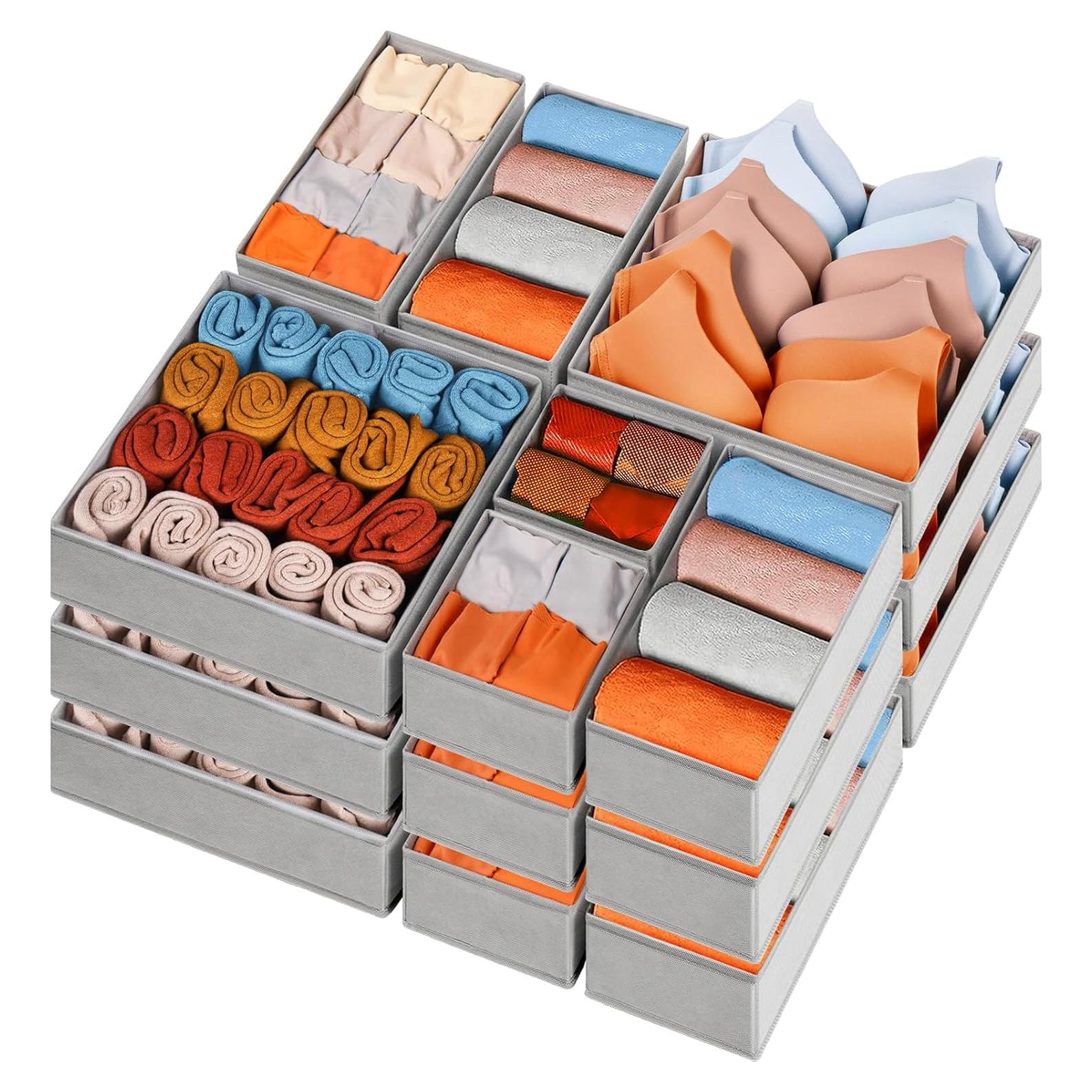 Organizadores de Cajones Criusia 15 Piezas Tela Plegables Gris