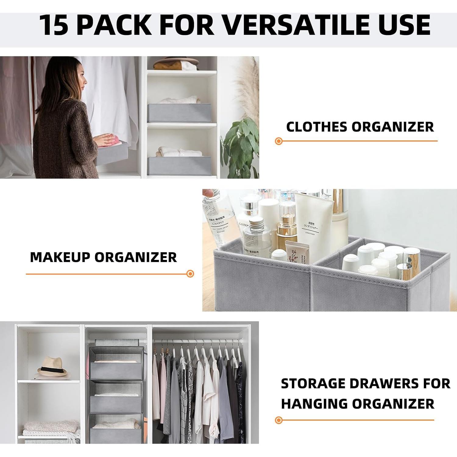 Organizadores de Cajones Criusia 15 Piezas Tela Plegables Gris