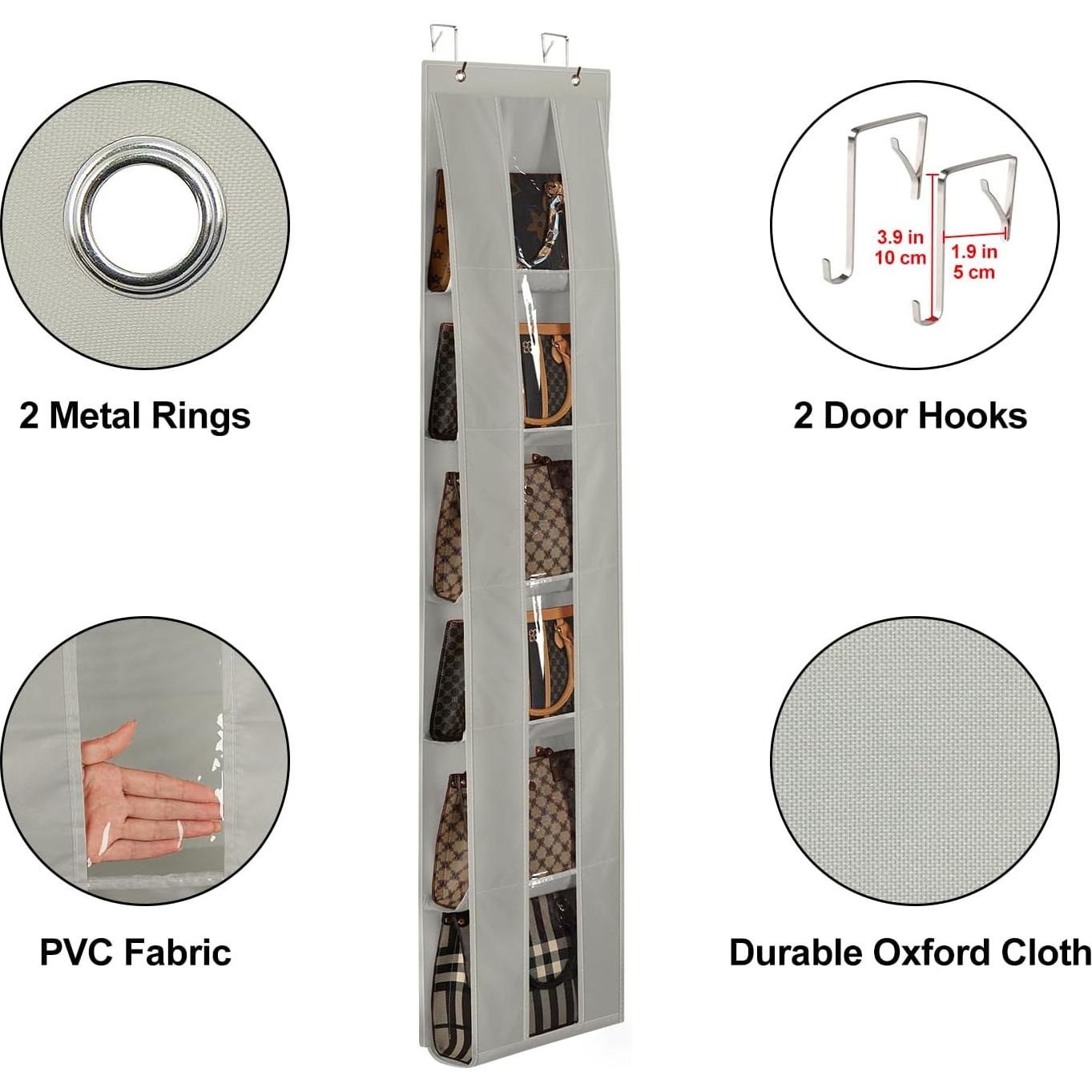 Organizador de Bolsos Sobre la Puerta Lirex, Gris, 6 Compartimentos