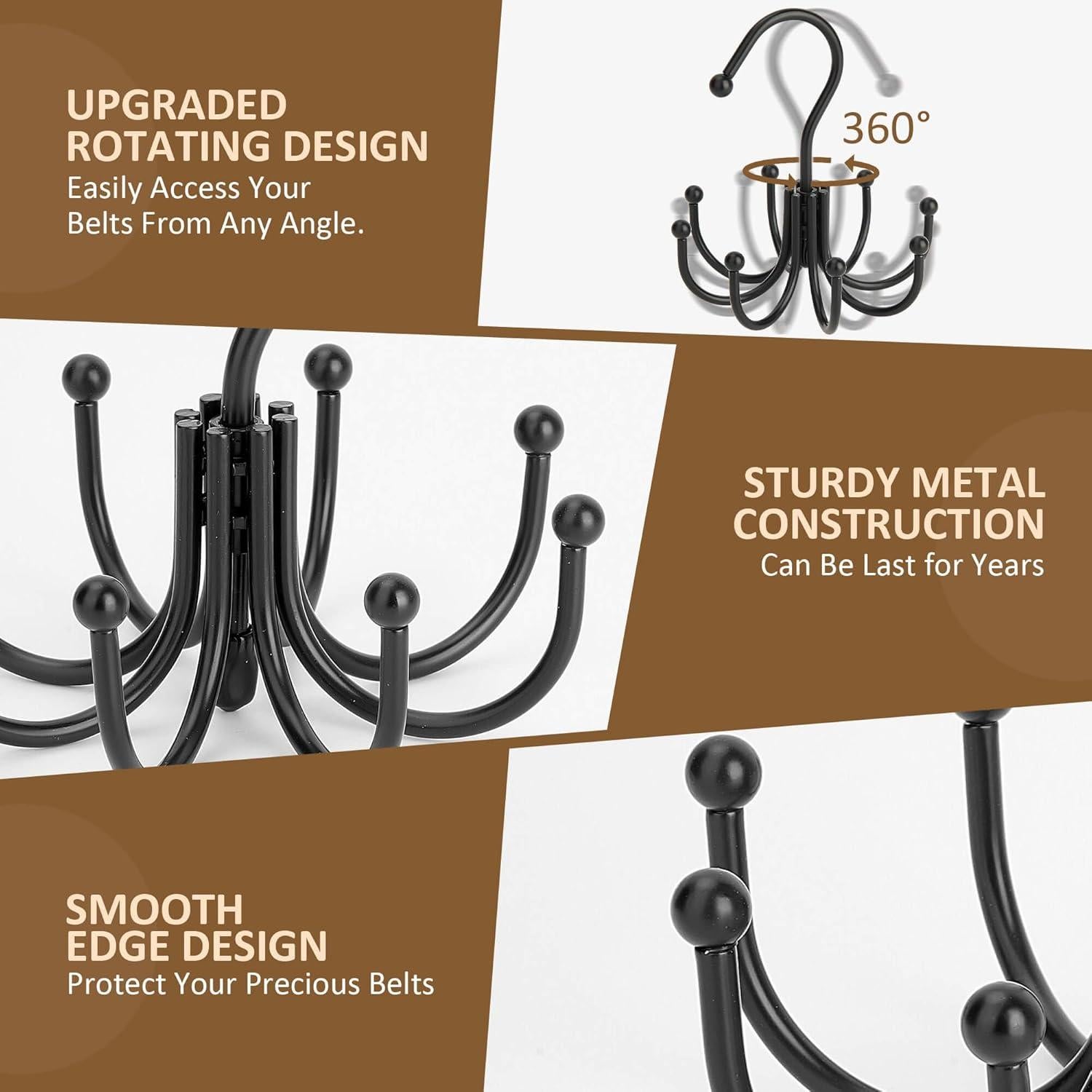 Soporte Organizador de Cinturones ZEDODIER - Metal Negro 24 Accesorios