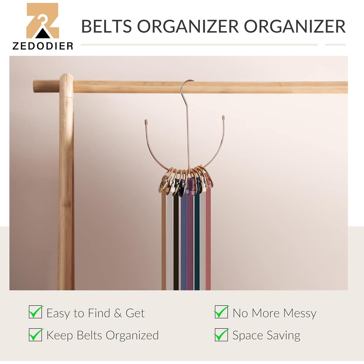Soporte para Cinturones ZEDODIER Oro Rosa, Organizador Multifuncional