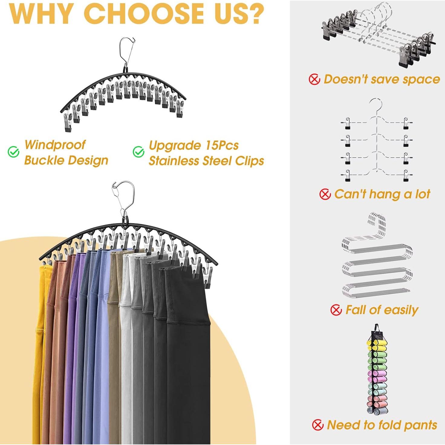 Perchas para Pantalones Besslly 2 Pack con 15 Clips Negro