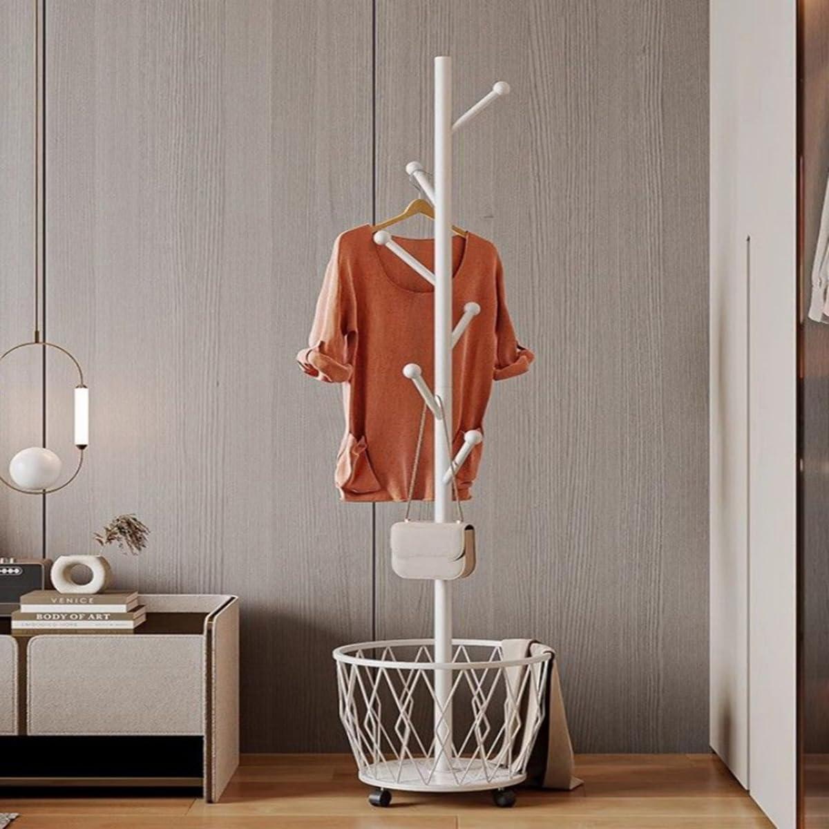 Perchero independiente CBBZJY blanco con cesta organizadora