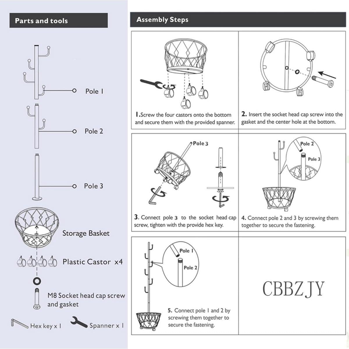 Perchero independiente CBBZJY blanco con cesta organizadora