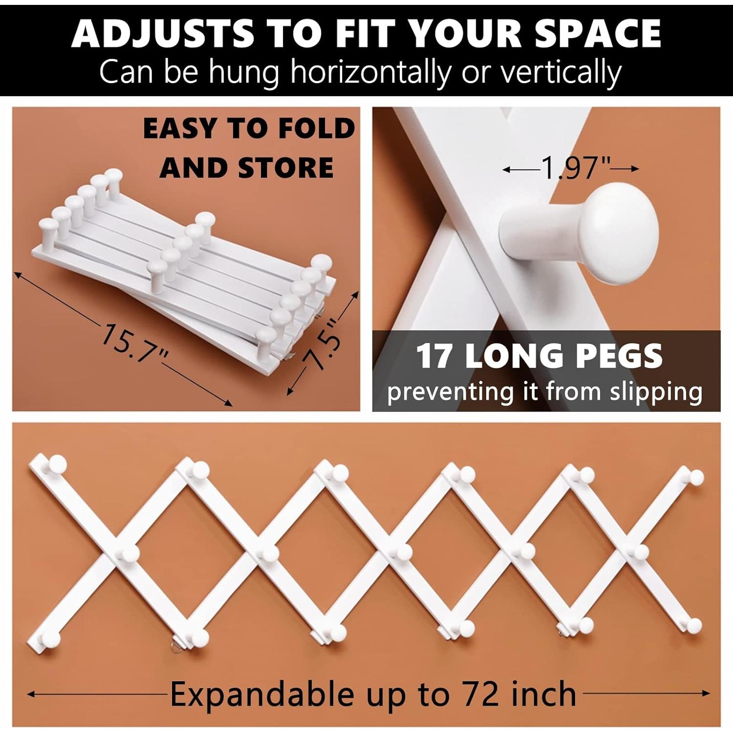 Perchero de Pared Expandible Amber Home 17 Ganchos Blanco