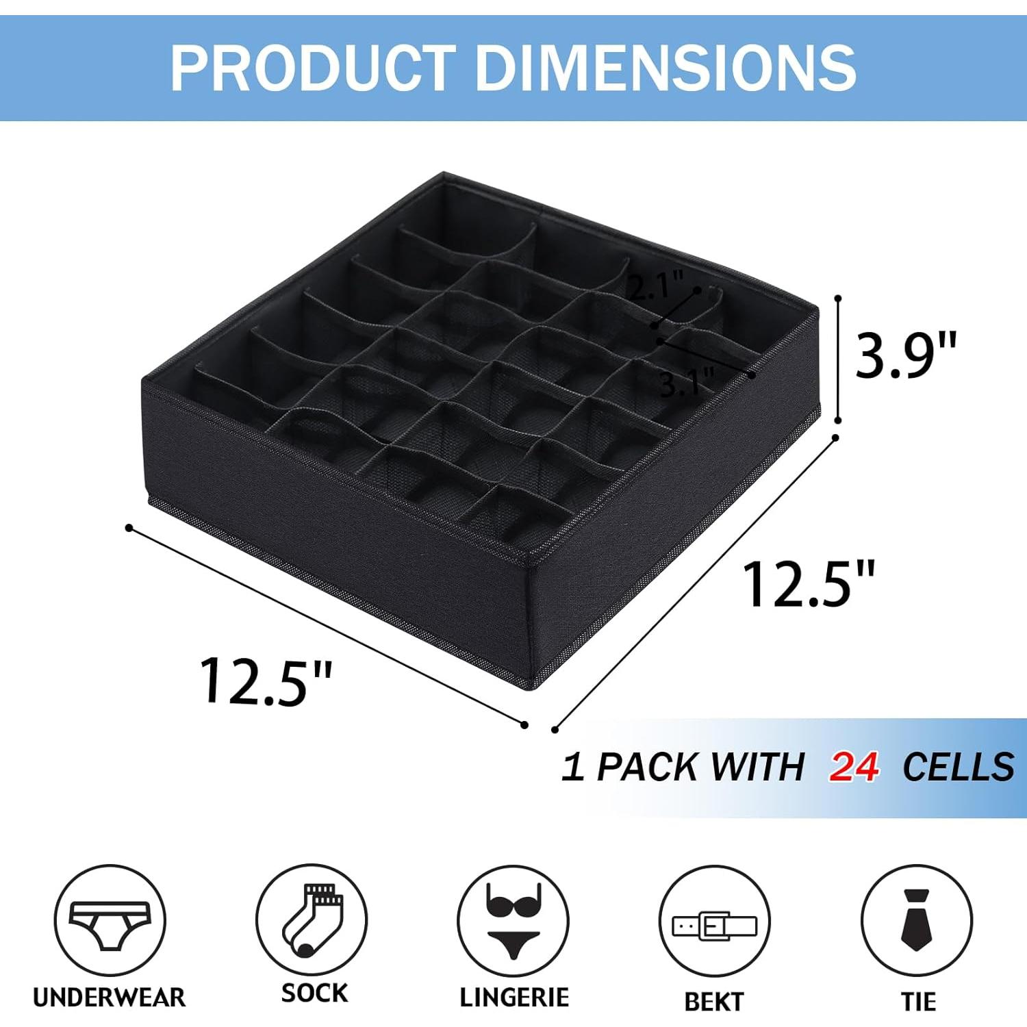 Organizador de Cajones Plegable Boudar 24 Celdas Negro 32x32x10cm