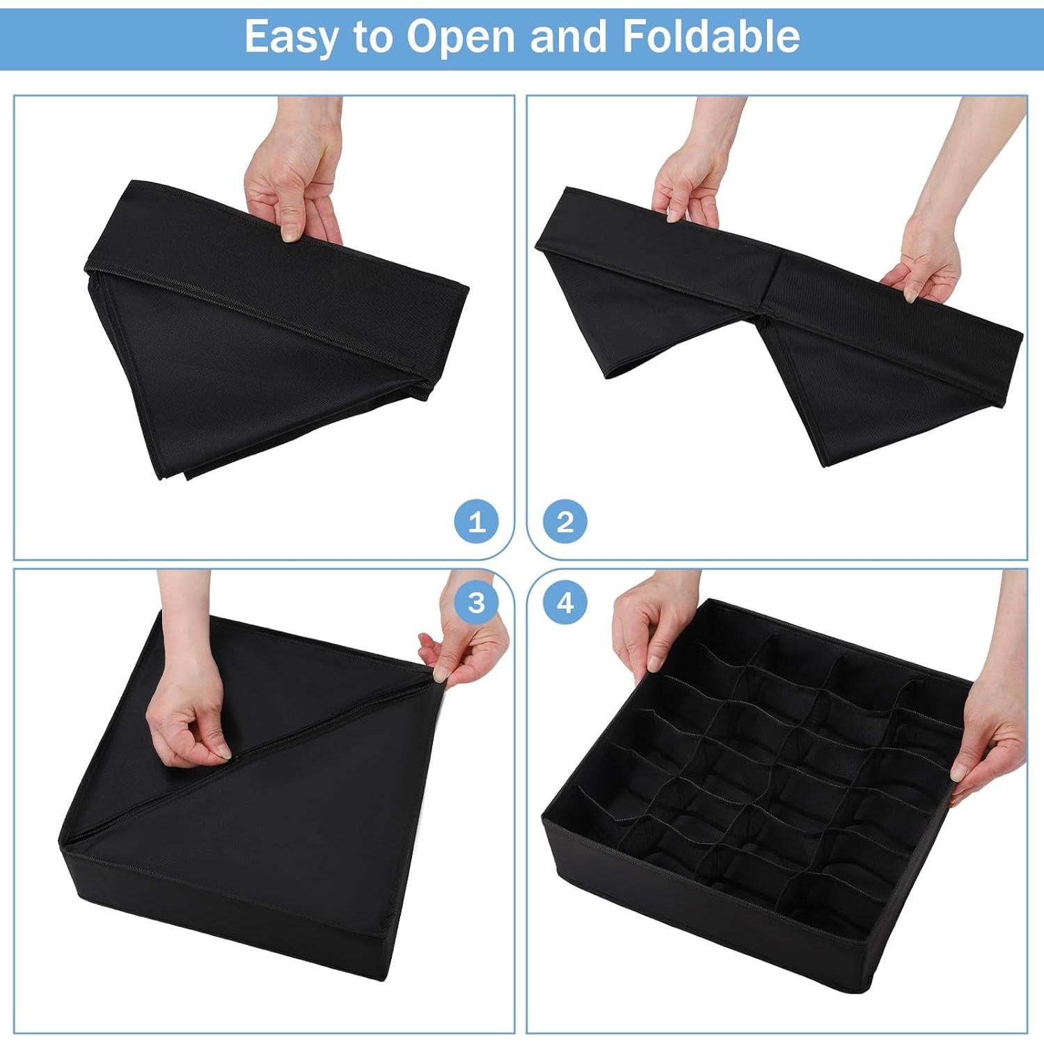 Organizador de Cajones Plegable Boudar 24 Celdas Negro 32x32x10cm