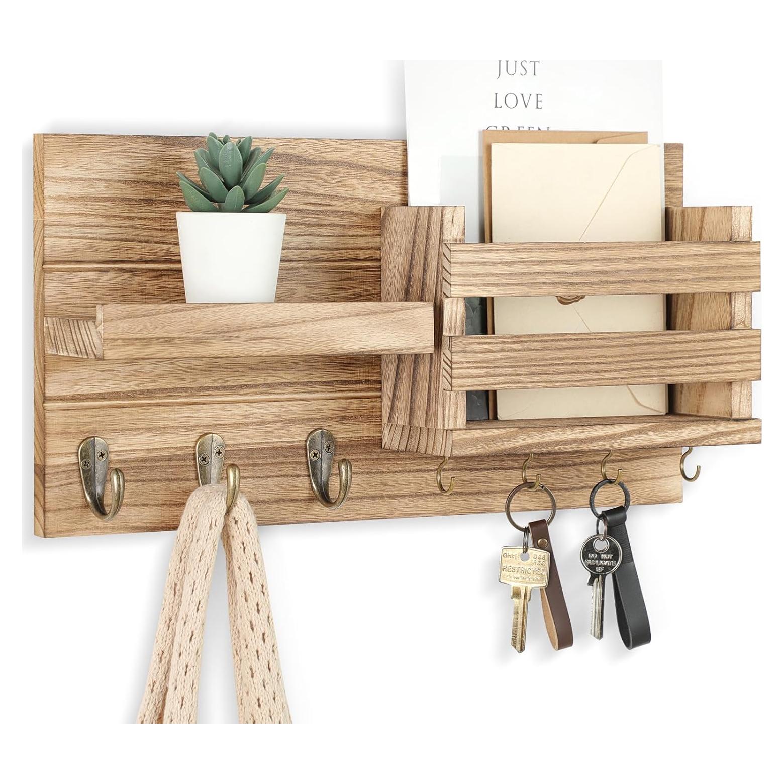 Organizador de correo y llaves Lwenki - Madera rústica 42x20cm