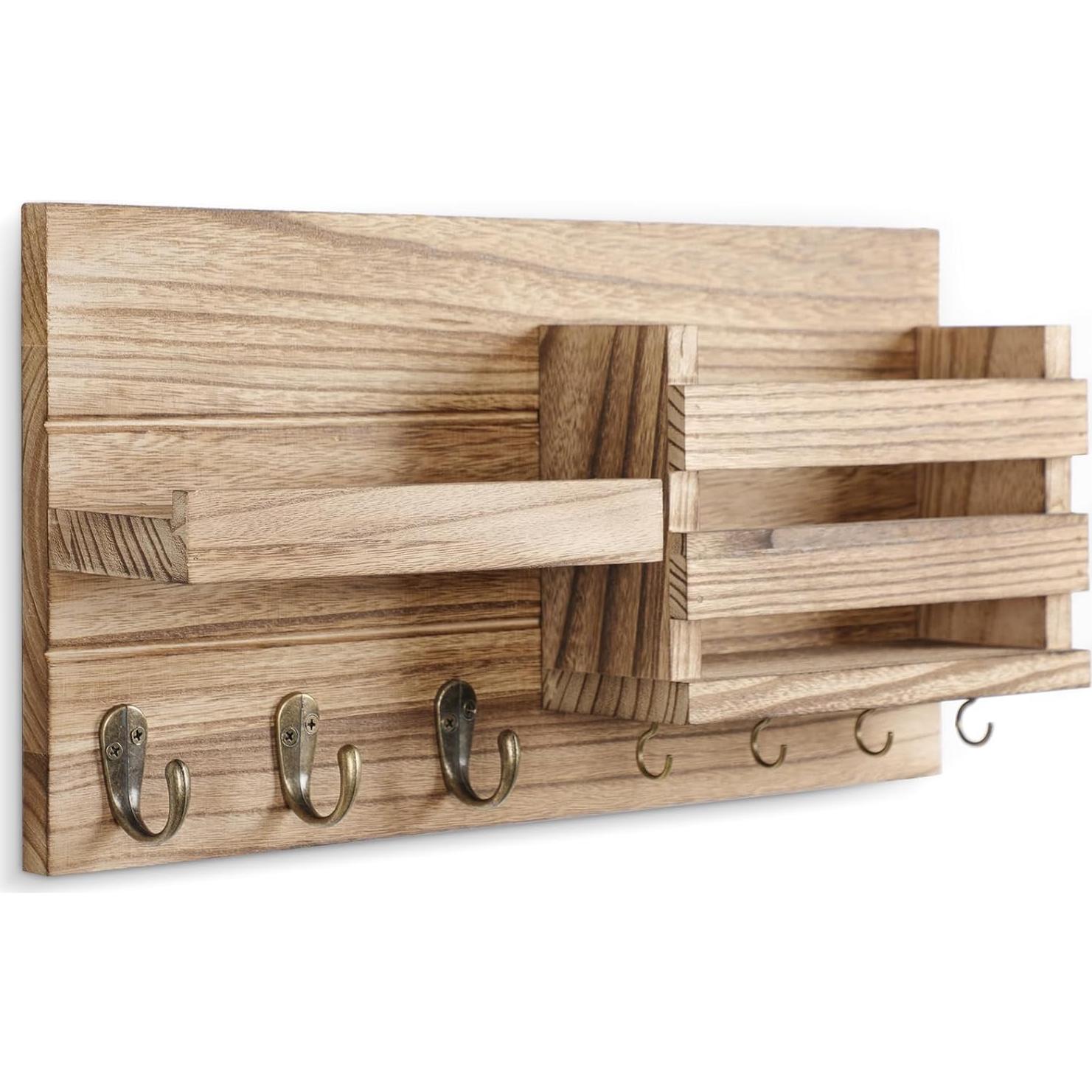 Organizador de correo y llaves Lwenki - Madera rústica 42x20cm