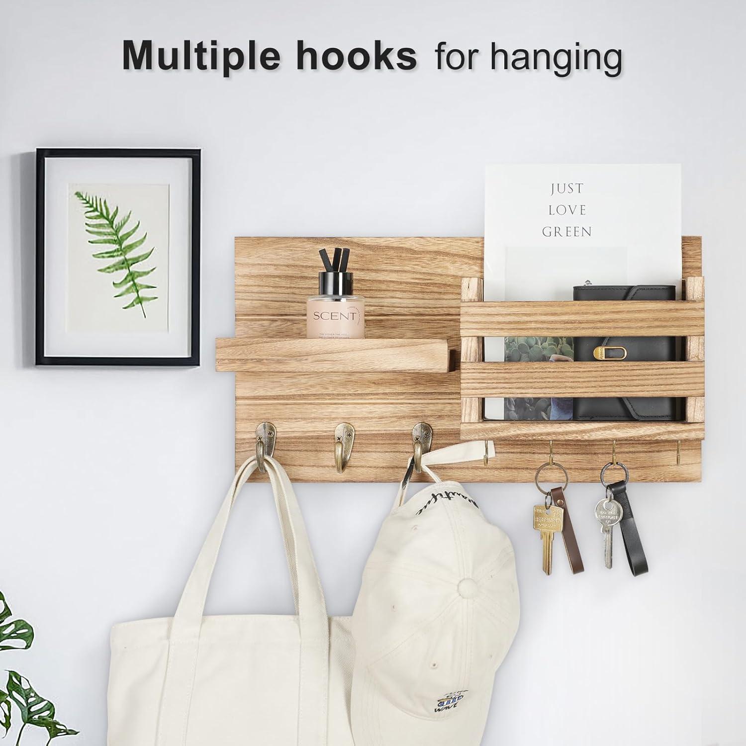 Organizador de correo y llaves Lwenki - Madera rústica 42x20cm