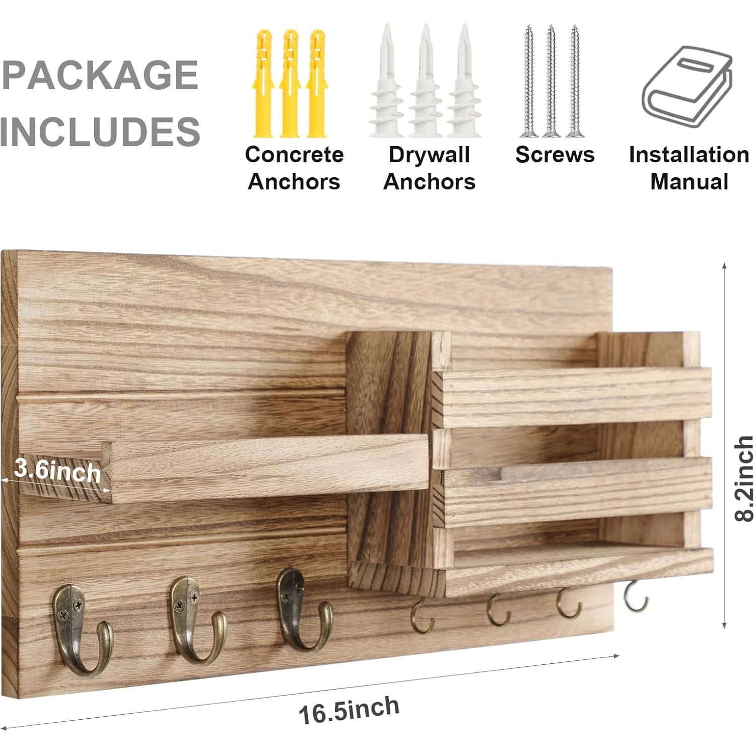 Organizador de correo y llaves Lwenki - Madera rústica 42x20cm