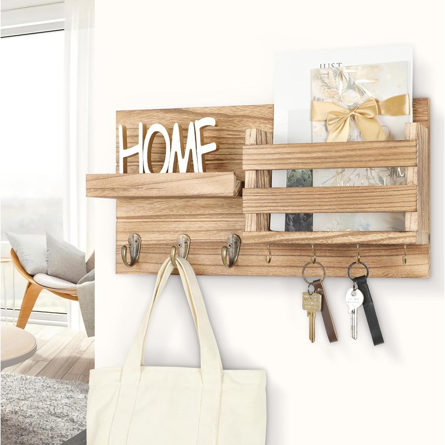 Organizador de correo y llaves Lwenki - Madera rústica 42x20cm