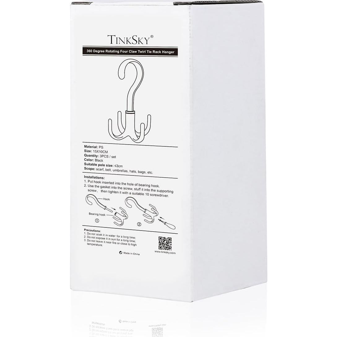 Soporte organizador de armario TINKSKY, 3 ganchos rotativos 360°