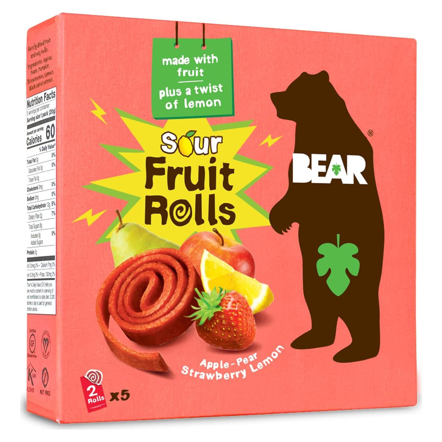 Yoyos de Fruta BEAR - Fresa y Manzana - 5 Rollos 20g - Snack Saludable