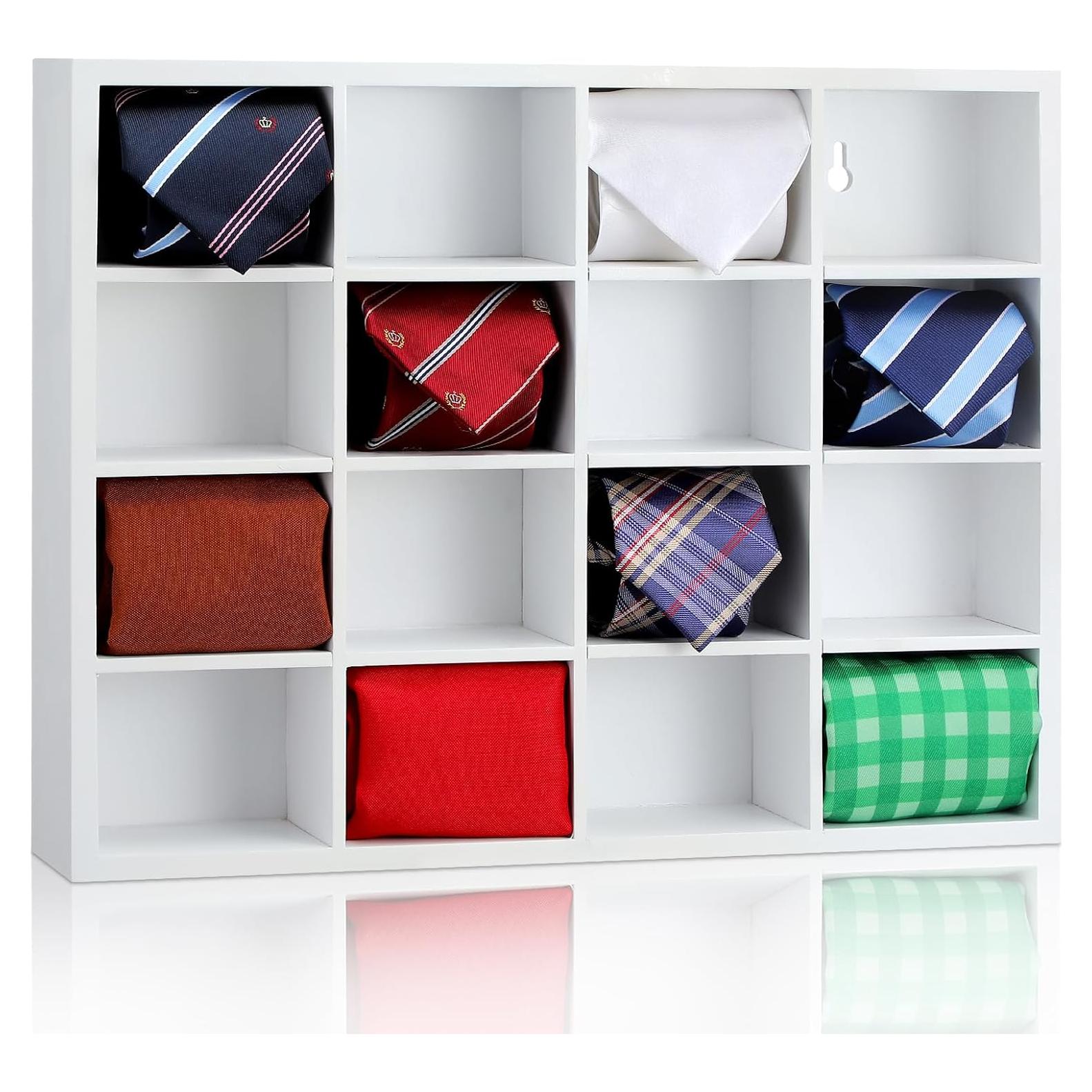 Organizador de Corbatas Wesiti de Bambú 16 Compartimentos Blanco
