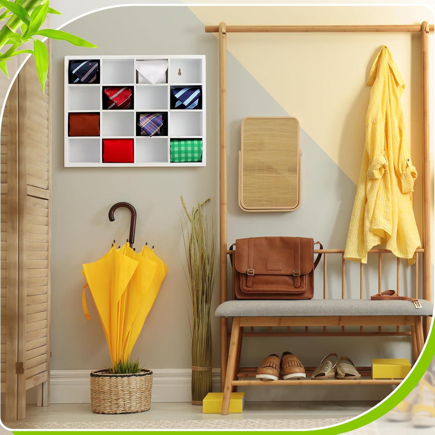 Organizador de Corbatas Wesiti de Bambú 16 Compartimentos Blanco