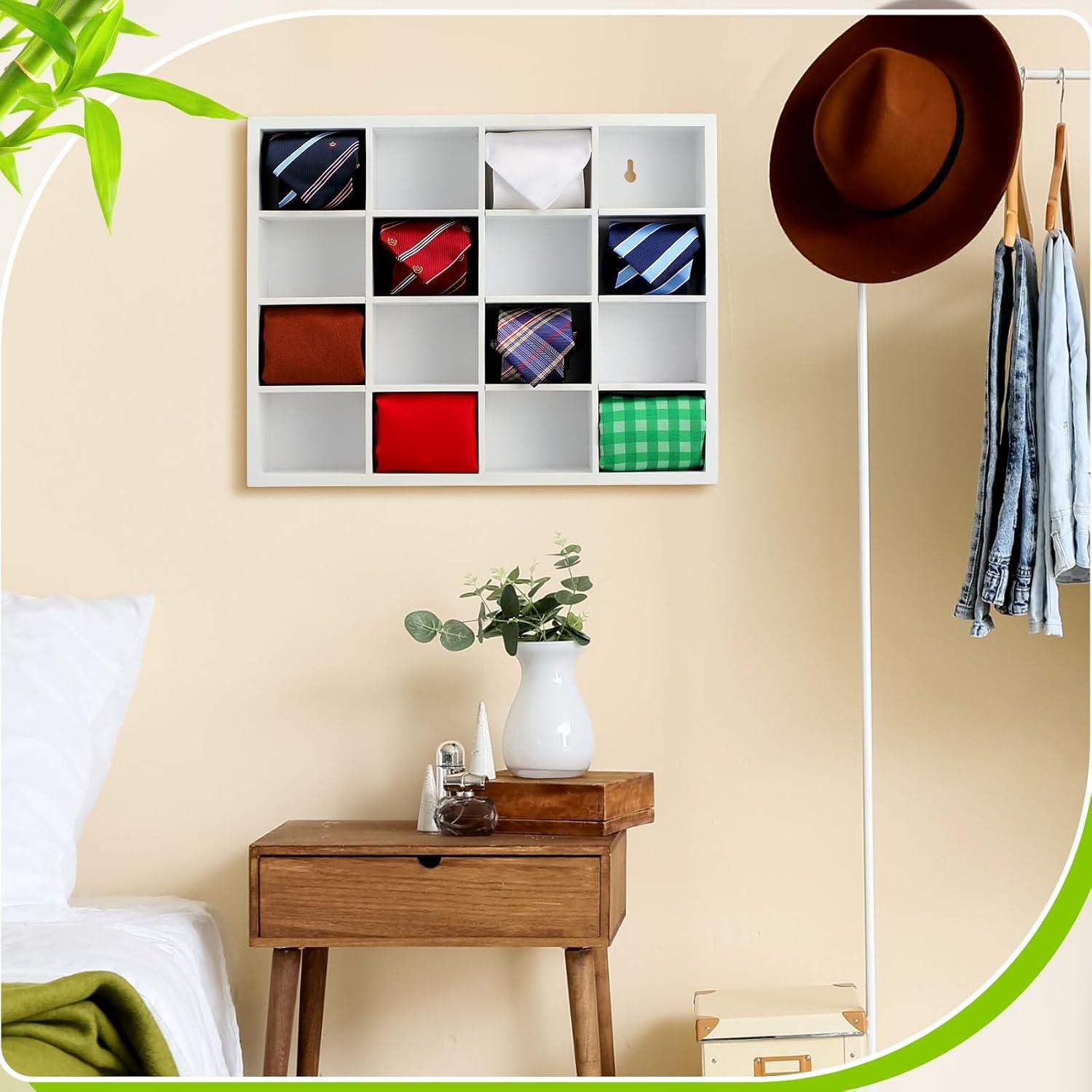 Organizador de Corbatas Wesiti de Bambú 16 Compartimentos Blanco