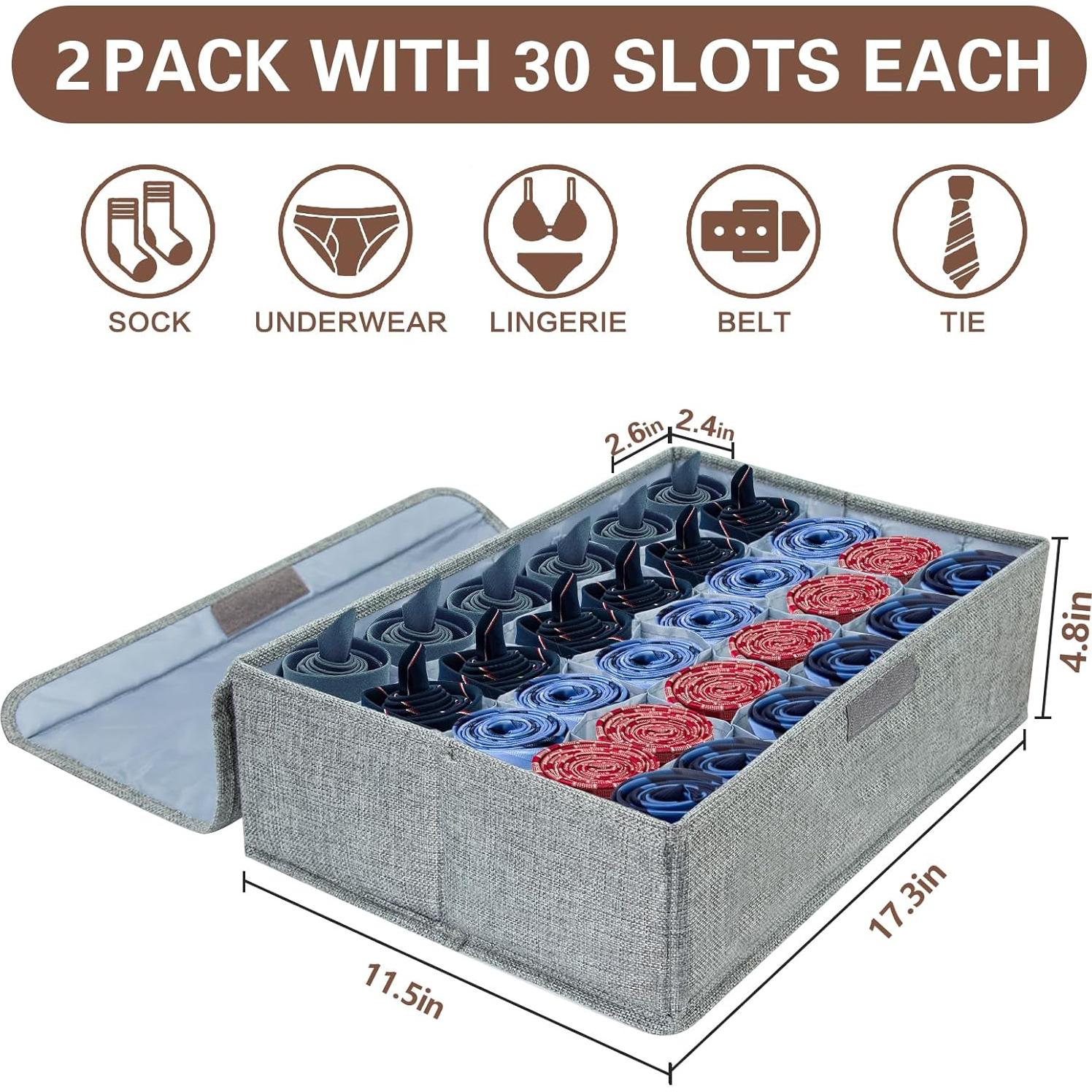 Organizador de Calcetines PINGMIC 2 Pack Gris 30 Celdas Plegables