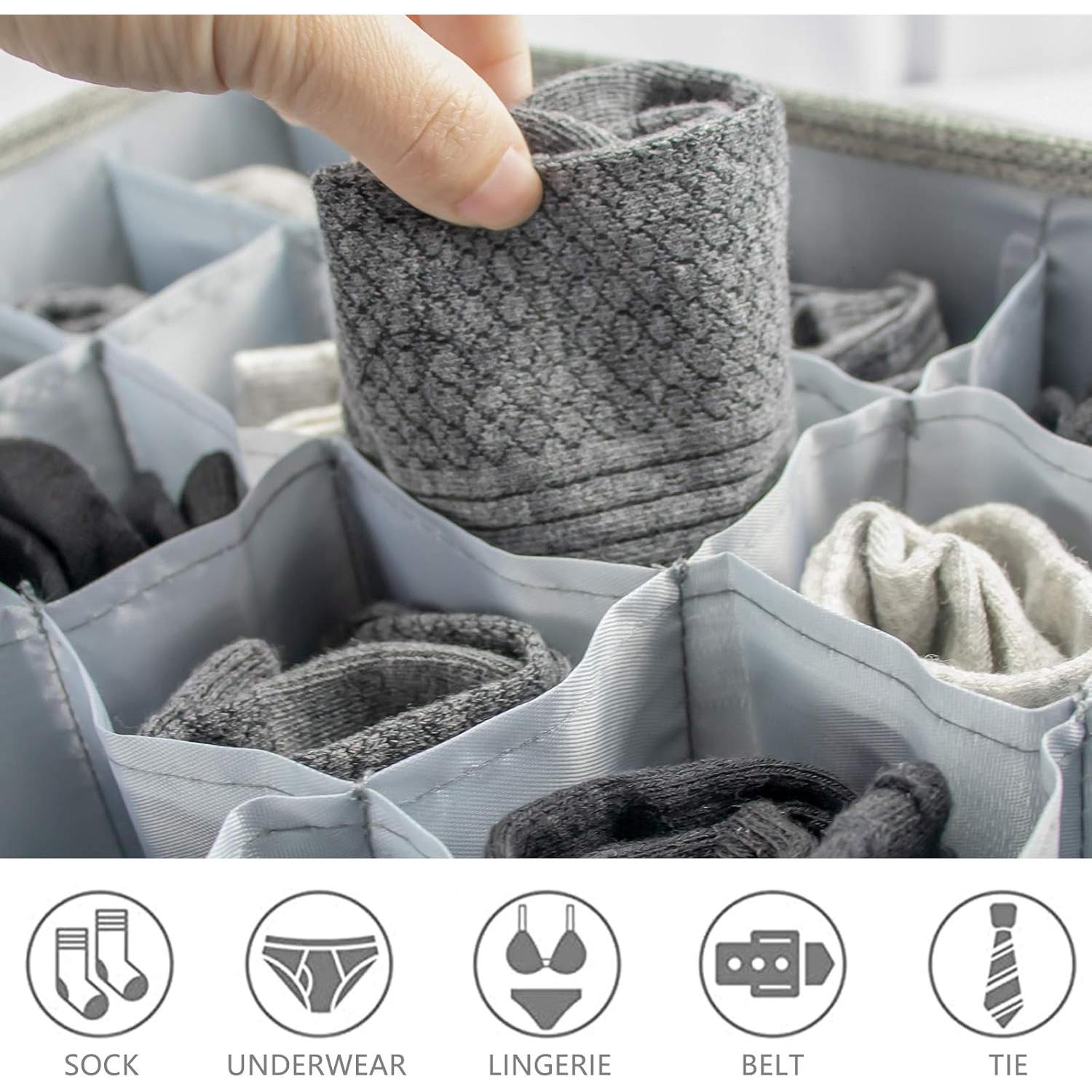 Organizador de Calcetines PINGMIC 2 Pack Gris 30 Celdas Plegables